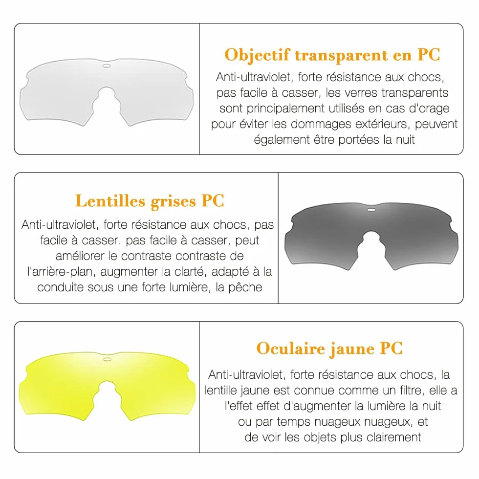 Polarisées Lunettes Militaires, Lunette Airsoft Protection avec 3 Verres Couleurs Interchangeables, Anti-Rayures, Buée et Anti-UV pour Airsoft Paintball, Jeu de Tir, Cyclisme, Chasse, Jaune