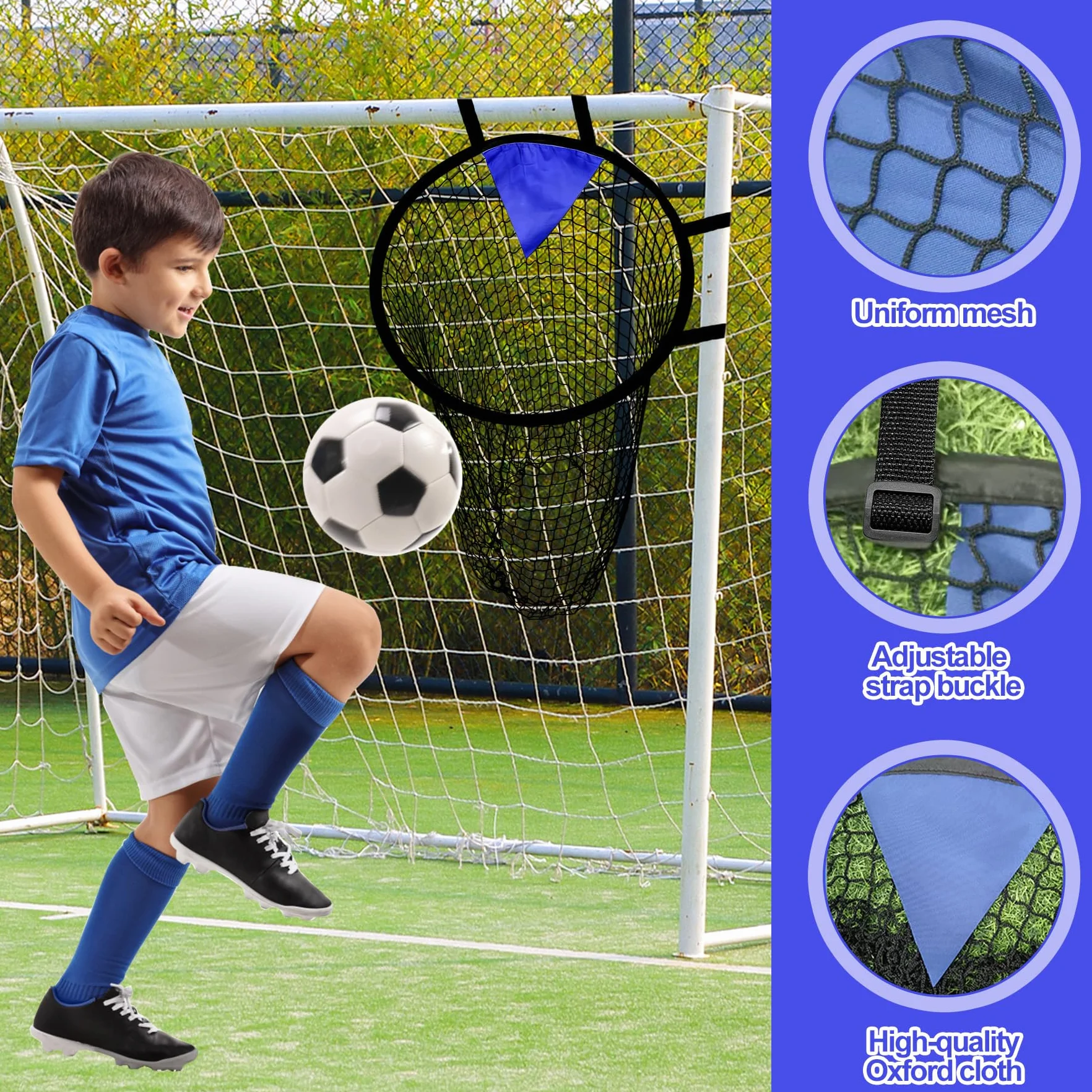 TZEKING Lot de 2 Cible Football, Filet de Football Pliable avec Sangles Réglables, Filet Cible But pour Améliorer la Précision de Tir, Adapté pour Enfants et Adultes