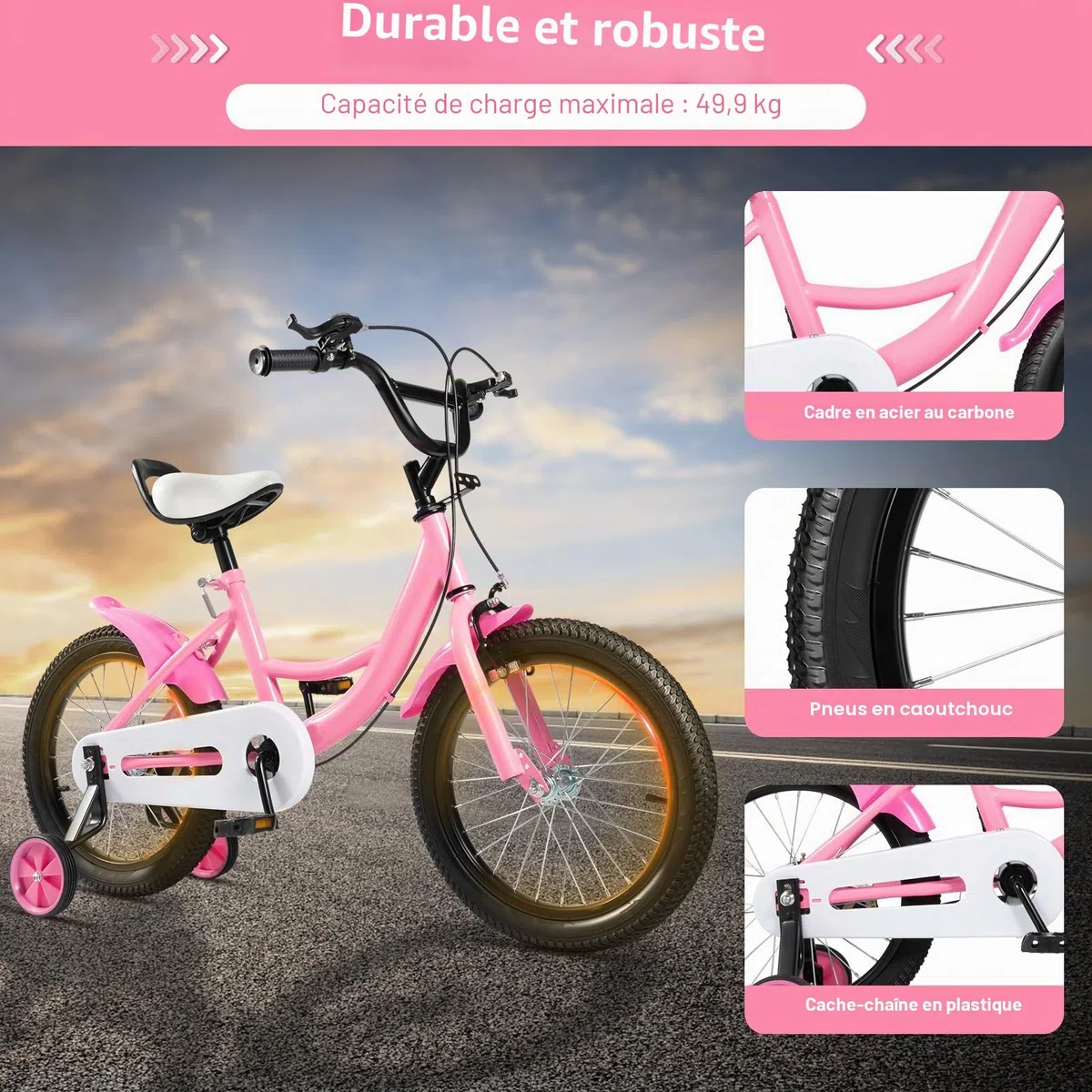 Vélo pour enfant de 16 pouces, garçons et filles, réglable en hauteur, avec roues stabilisatrices amovibles, vélo d'apprentissage pour garçons et filles à partir de 5 à 8 ans