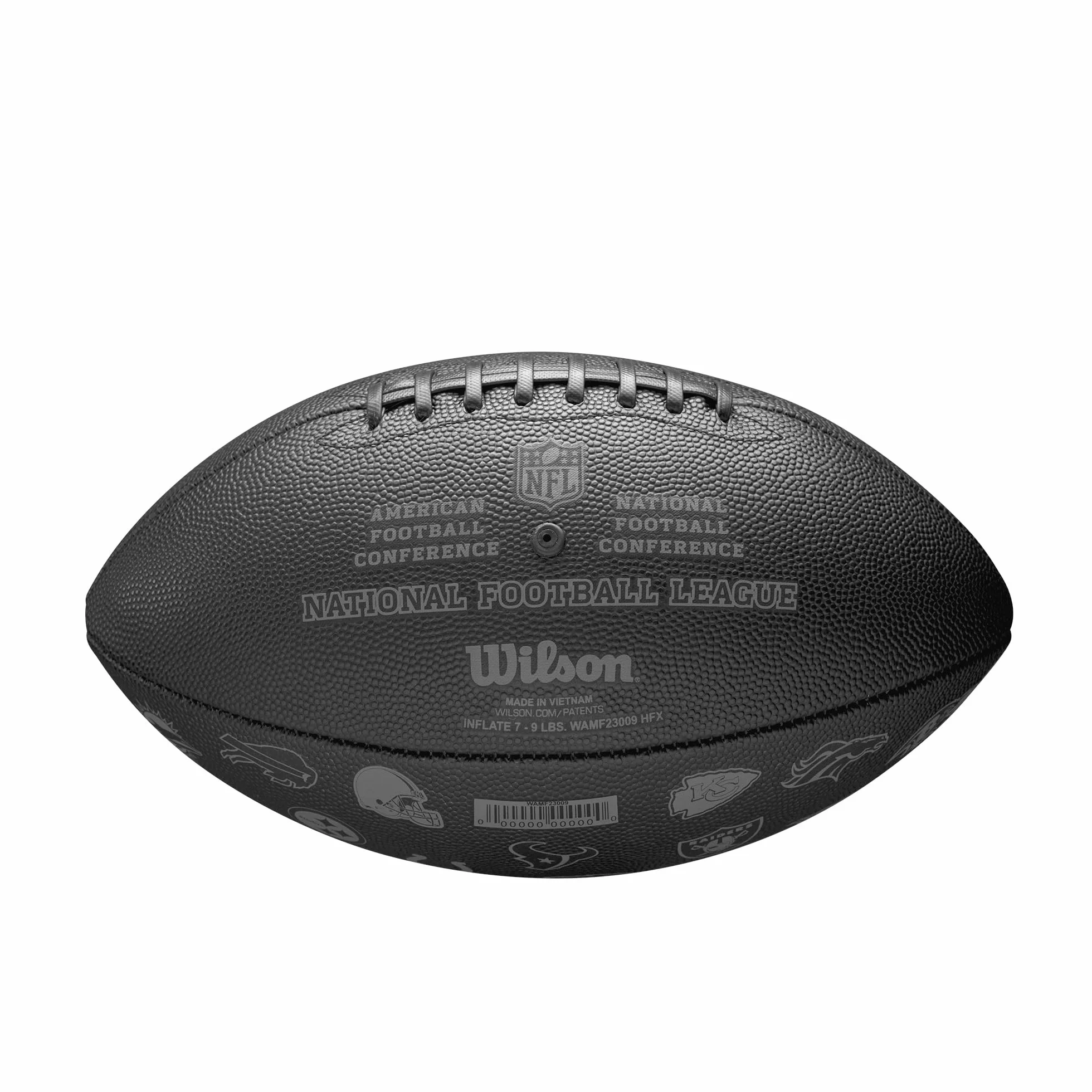 WILSON NFL 32 Team, Ballon de Football Américain, Doté d'une Vessie à Verrouillage par Pression et Laçage Classique, Look Élégant en Matériaux Robustes, Couleur: Noir, Taille Officielle
