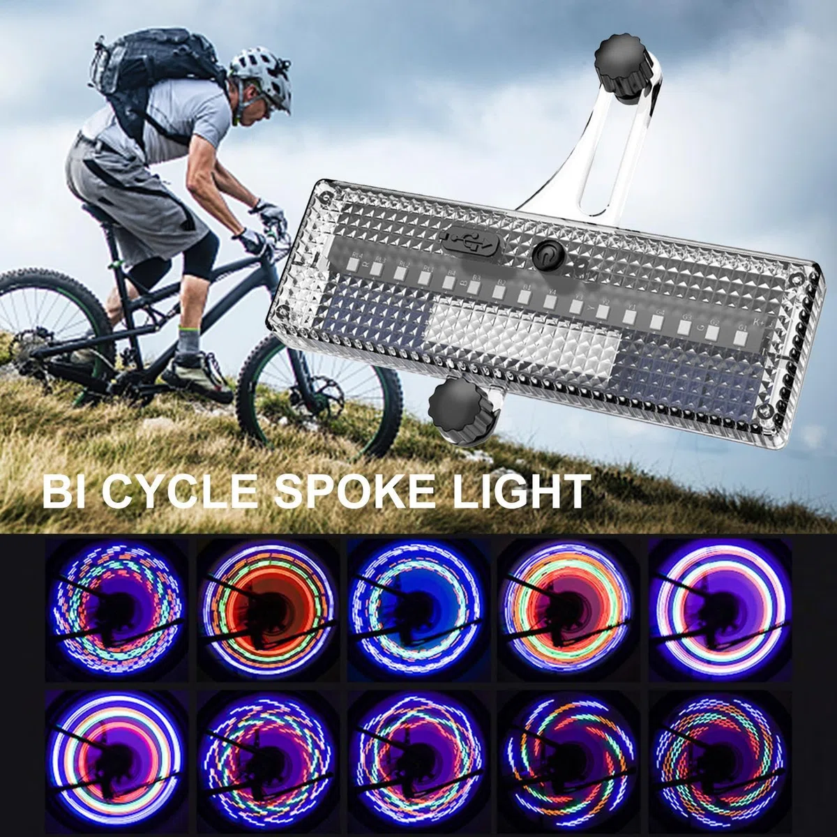 Lumières pour Rayons De Vélo | 16 LED Réchargeables pour Roues De Vélo,Lumière de Sécurité Colorée à Activation Automatique pour Cyclisme - Accessoires Extérieurs et Adultes