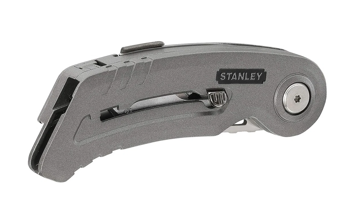 Stanley 0-10-813 Couteau Sport Quickslide Lame en Acier Inoxydable - Cran d'Arrêt avec Bouton Poussoir - Corps Métallique Compact et Ergonomique - Fournit avec 2 Lames Argent