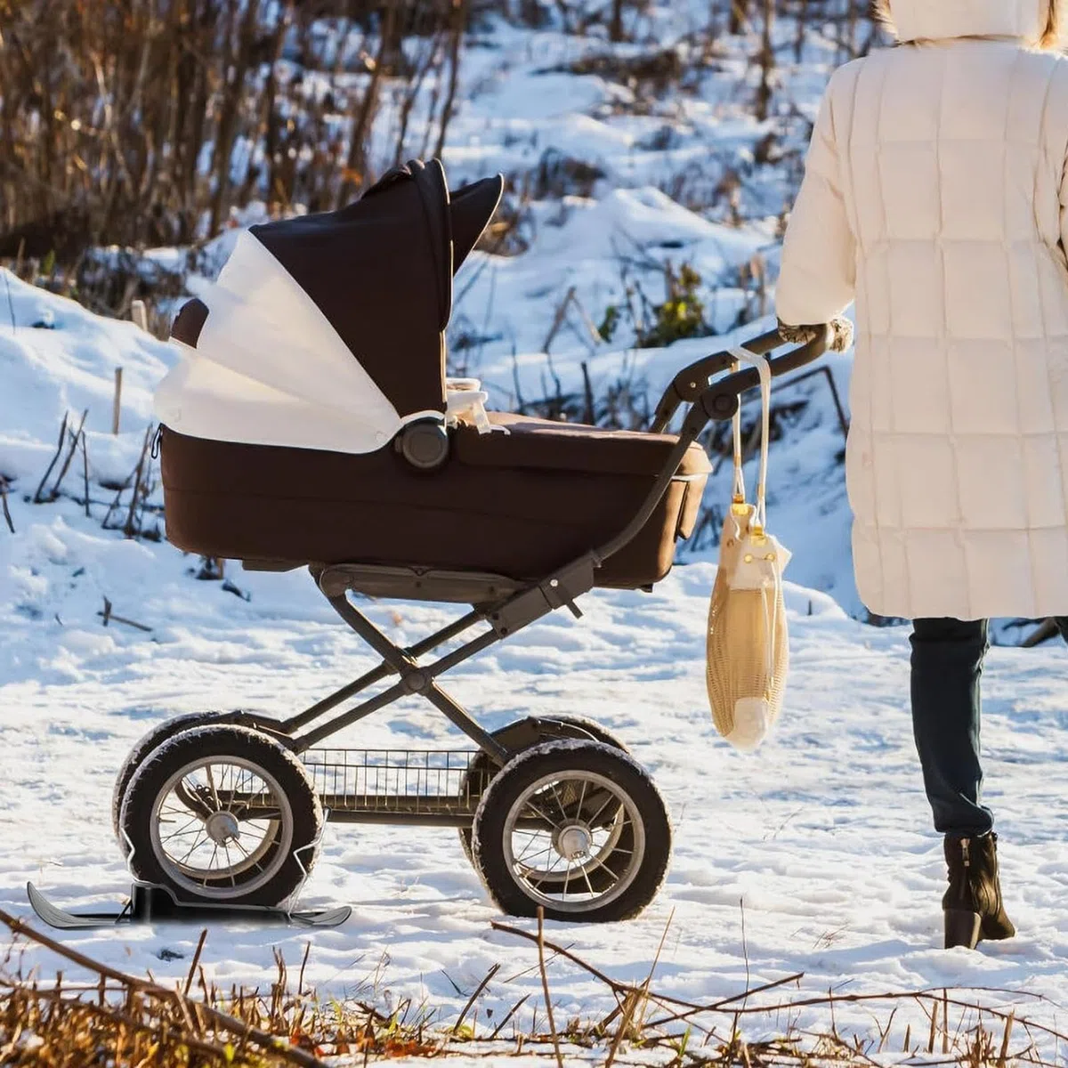 Ski Poussette Universelle, Planche De Luge À Neige D'hiver Pour Scooter Portable, Skis Pour Poussette, Ensemble De Ski De Neige, Traîneau À Neige À Cycle D'équilibre Pour Scooters Pour Champs De Neige