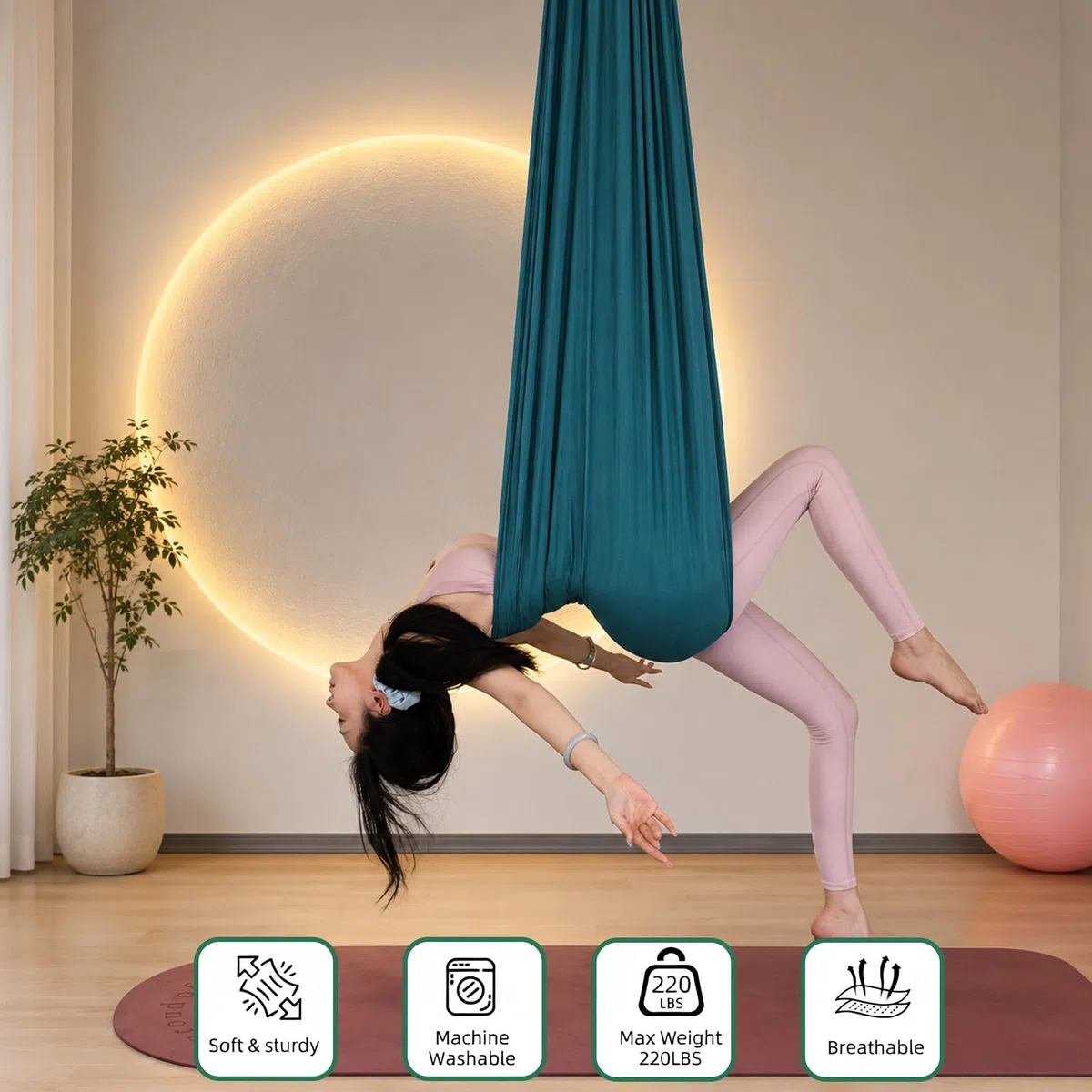 Yoga Aerien équipements de Danse Aérienne 200 KG Ensemble de Yogas Aérien Hamac de Yoga 150 * 280cm,Hamac Exterieur avec Ferrures, Capacité de Charge pour Fitness Musculation Maison