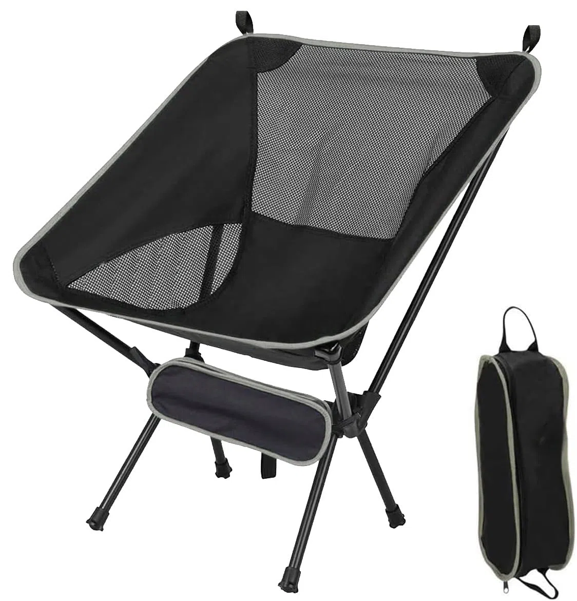 Chaise de camping, légère, portable, pliable, capacité de charge de 150 kg, tissu Oxford 600D, convient pour le jardin, les fêtes, la pêche, les expéditions, la randonnée, etc., gris