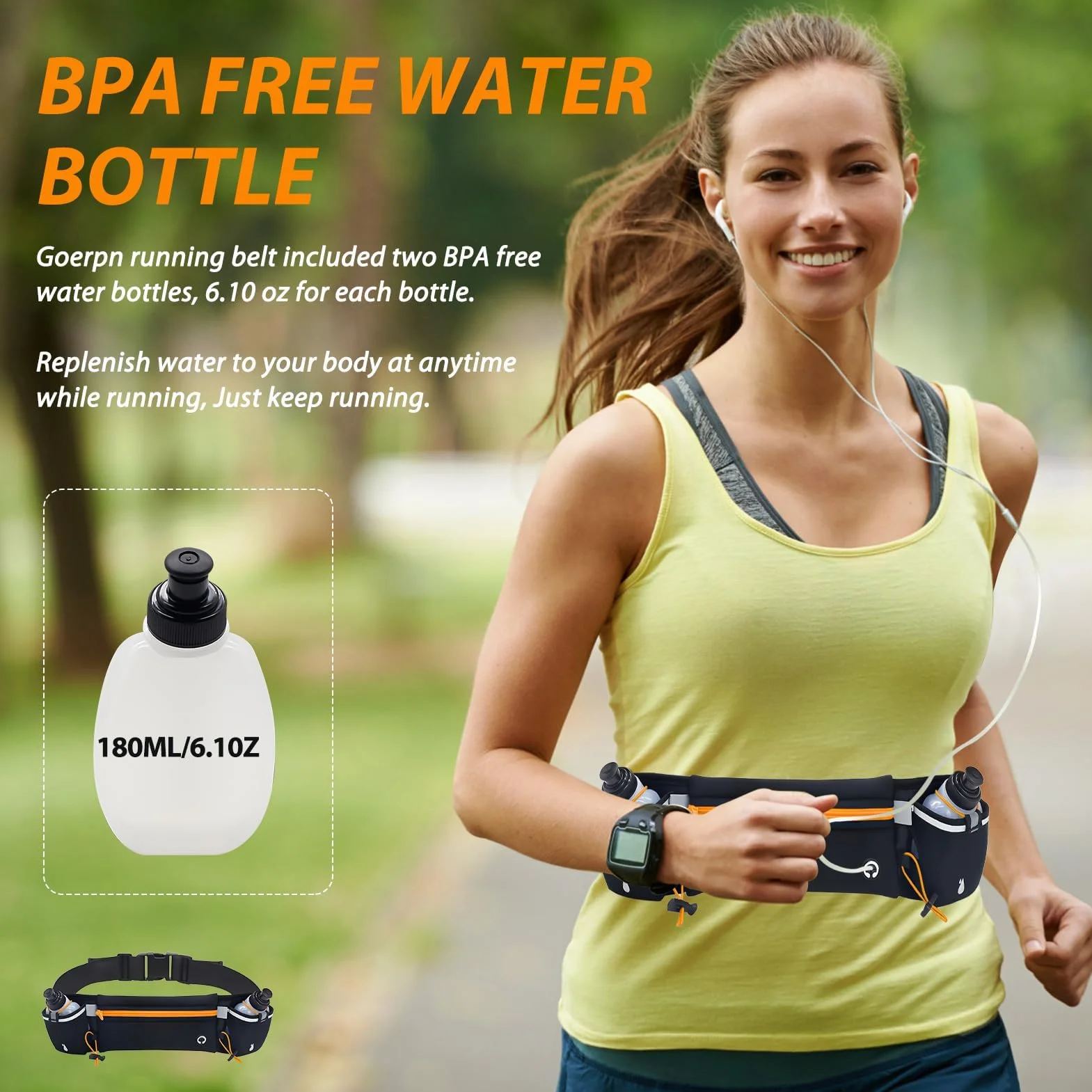 Ceinture de Course avec Bouteilles d'eau(2 * 180ml) Cadeaux pour la Fête des Pères Réfléchissant Ceinture Réglable pour Smartphone iPhone Samsung Galaxy pour Marathon Jogging Cyclisme,Randonnée