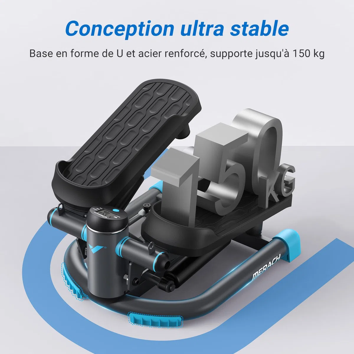 MERACH Mini Stepper Fitness Appartement,Stepper 2 en 1 pour la Maison,Swing Silencieux 150 kg avec Écran LCD et Bandes de Résistance,pour l'Entraînement des Jambes,des Bras,des Fesses