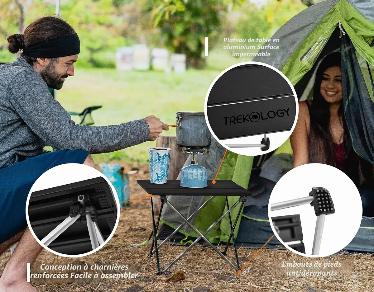 TREKOLOGY Petite table de camping pliante - Table de plage légère et portable pour l'extérieur