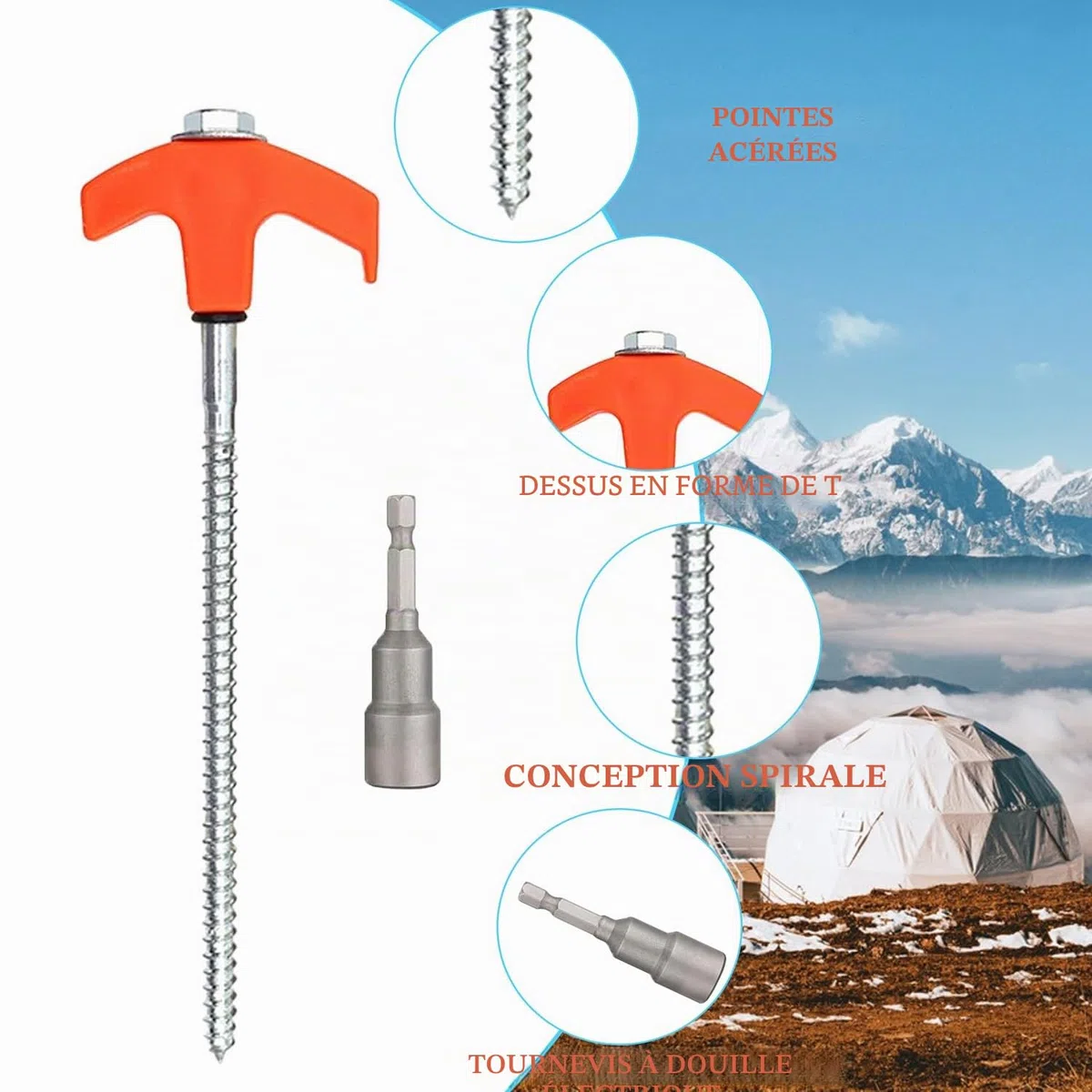 10 Pièces Piquets de Tente à Visser, Sardine Camping, Sardines de Fixation 20 cm, pour Camping Extérieur Pique-Nique Randonnée Pêche