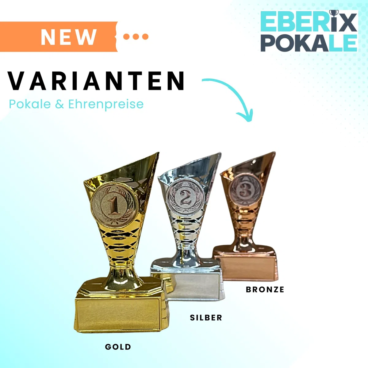 EBERiX Lot de 3 mini trophées Place 1, 2, 3 - En plastique avec gravure - Or, argent et bronze - Environ 11 cm de haut - Convient pour les tournois, les fêtes d'enfants, les soirées de jeux et comme