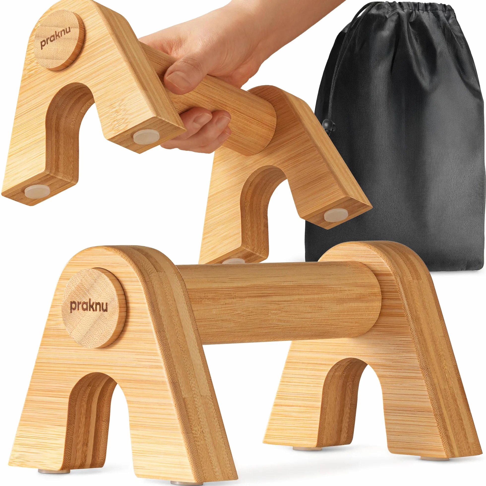 Praknu Barre Parallele Calisthenics - 2x Poignet Pompe Musculation en Bois Bambou - Parallettes Ergonomiques et Antidérapantes - Pour Callisthénie, Handstands & Street Workout - Maison et Gym