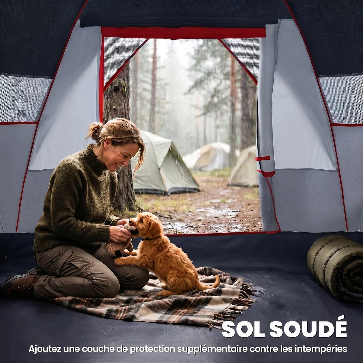 Outsunny Tente de Camping familiale 5 pers. - Tente tunelle ventilée Facile à Monter - Grande Porte + 2 fenêtres - 4,55L x 2,2l x 1,8H m Fibre Verre Polyester Oxford