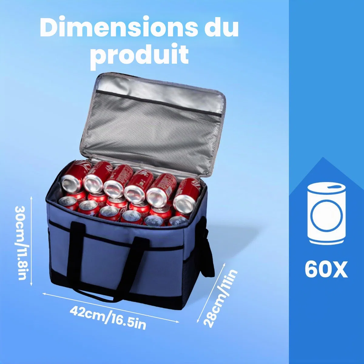 Grand sac isotherme pliable pour l'extérieur - 35 l - 60 Can - Sac isotherme pour boissons et boissons - Pour excursions, pique-niques, camping, randonnée, plage, voyages