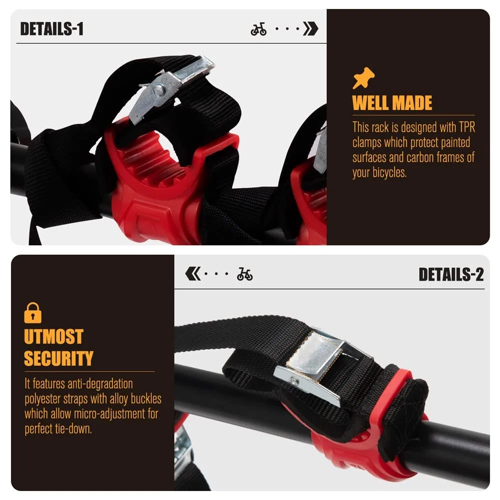 Blueshyhall Lot de 6 Crochets de Porte-vélos Voiture Rechange de Porte vélo pour Coffre de Voiture Compatible avec Forme de U et de V, Tail Tow Mount Bicycle Rack Accessoires (Sangles Nylon)