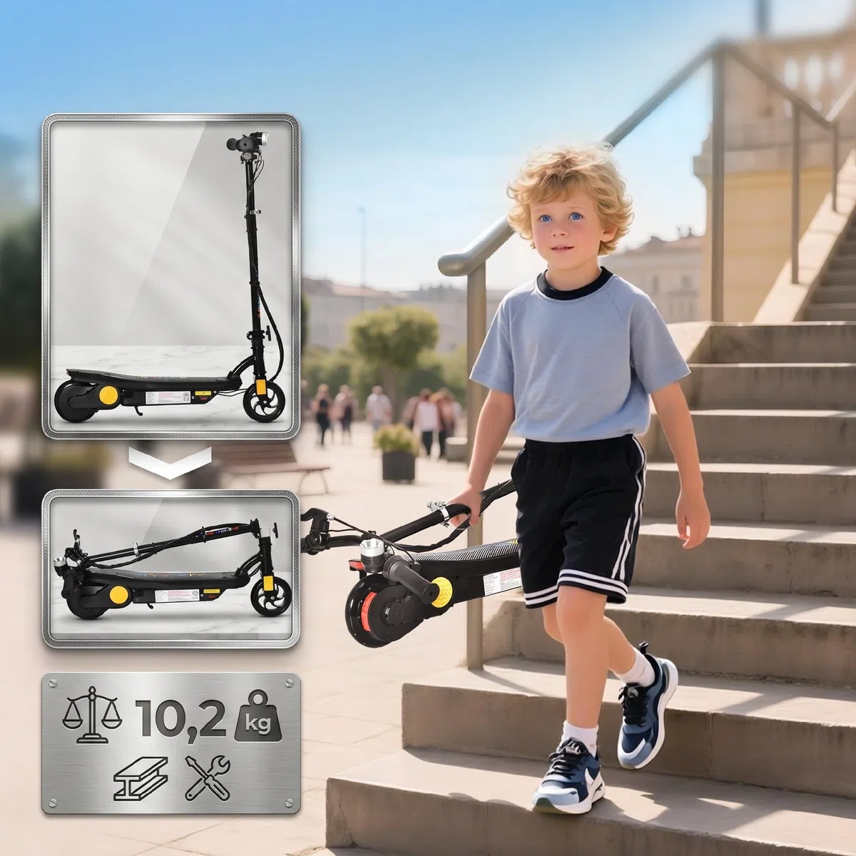 HOMCOM Trottinette électrique Pliable 120 W pour Enfant 7-14 Ans, autonomie Max. 10 Km, Vitesse jusqu'à 12 Km/h, Noir