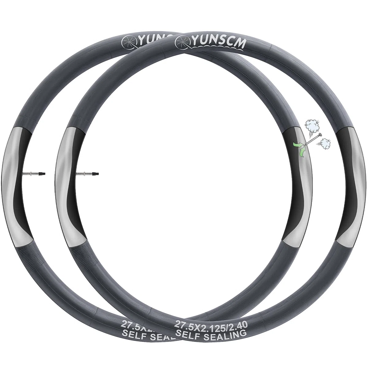 YunSCM 2Pcs 57/62-584 Anti-crevaison 27.5 Pouces Chambres à air 27.5x2.125/2.25/2.35/2.40 FV48mm Valve Prévention et Réparation Compatible Route/Ville/Vélo de Montagne Chambre à air
