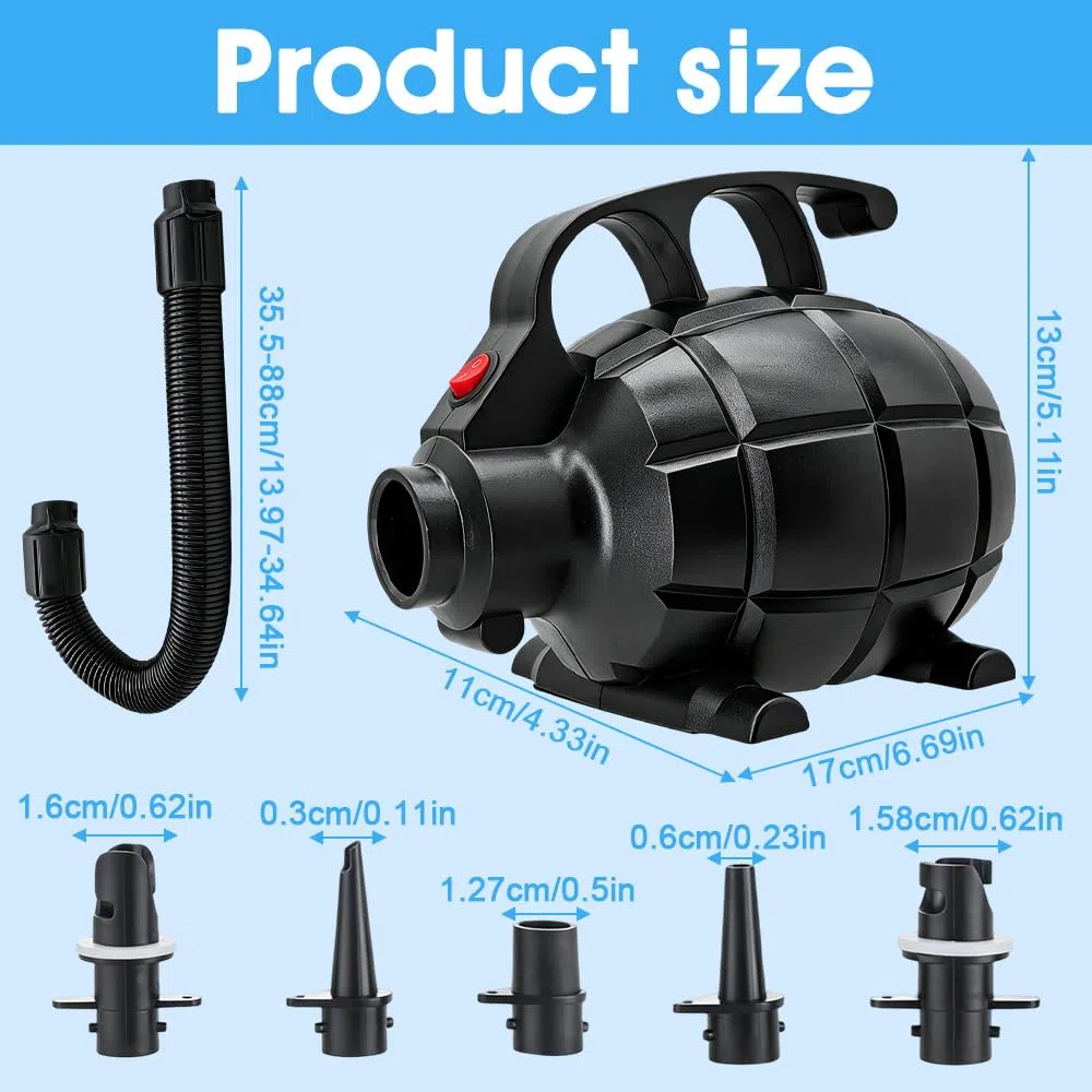 Foreverup Pompe à air électrique 600 W Airtrack - Pompe électrique avec 5 buses - Pour matelas, canapé, piscine, pataugeoire, bateau gonflable, bouées, bateaux