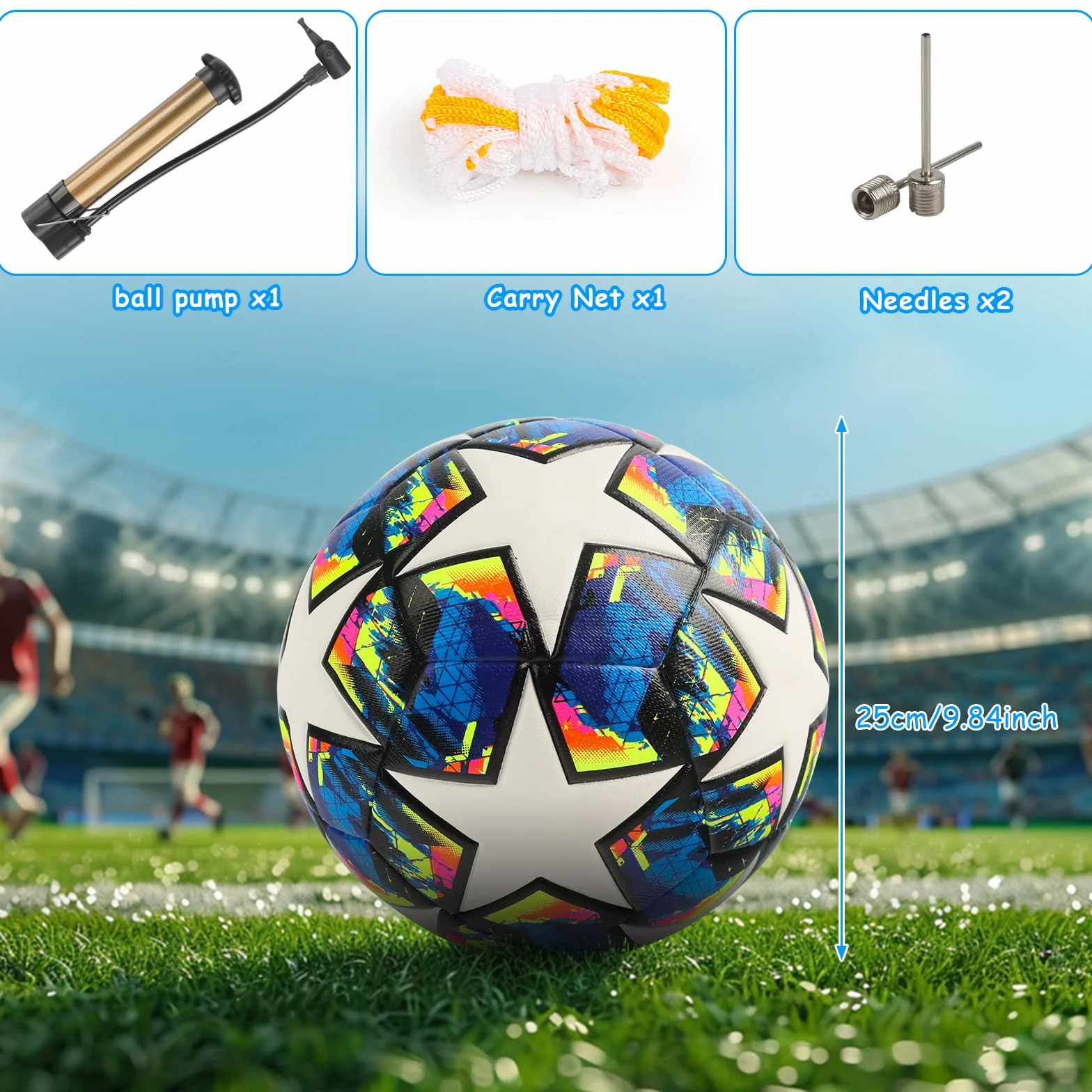 Ballon De Foot Champions, Ballon De Football De Taille 5, avec 1 Pompe De Ballon, 2 Aiguilles, 1 Sac en Filet, Article De Fans De Football Cadeau d'anniversaire pour Jeu Et L'Entraînement