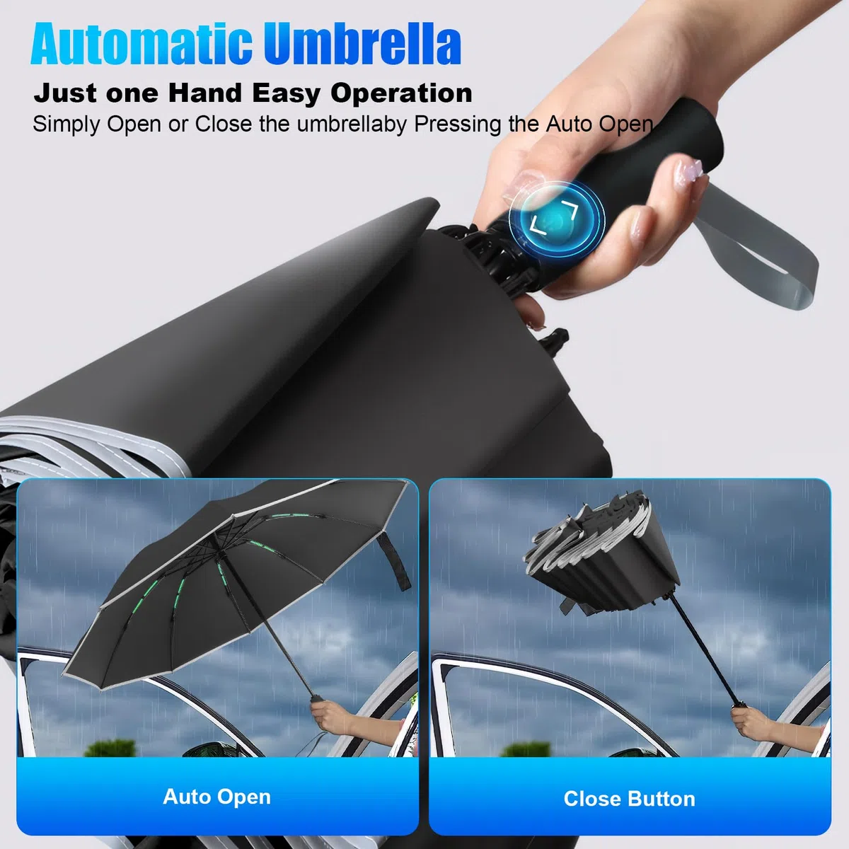 Parapluie anti-tempête Parapluie de poche résistant aux intempéries automatique 50 + 99% protection UV ouverture pliable taille de golf ventilé coupe-vent renforcé double couche parapluie