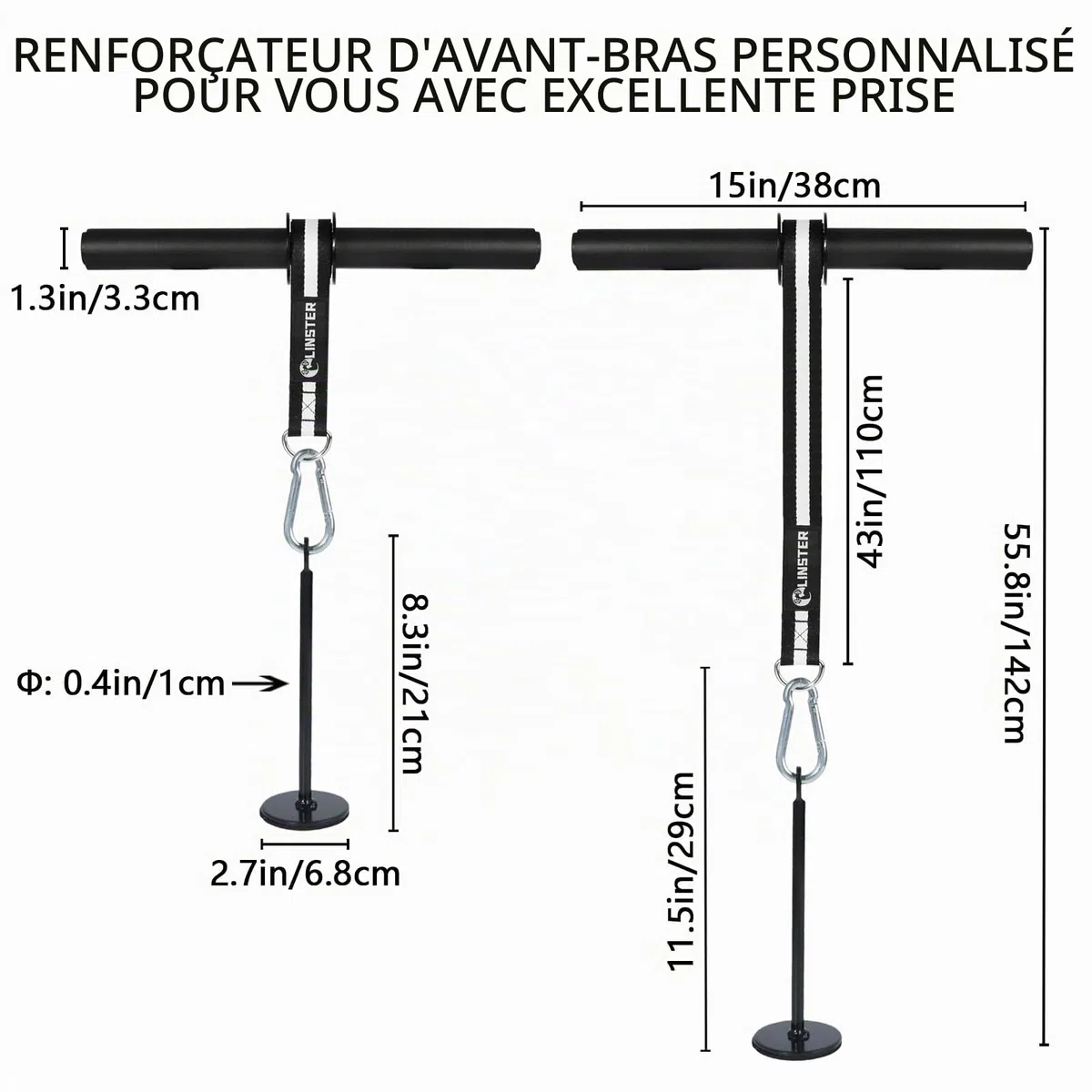 Appareil d'entraînement pour avant-bras et poignet Avec sangle en nylon extrêmement solide Pour l'entraînement musculaire à la maison, en salle de sport ou dehors