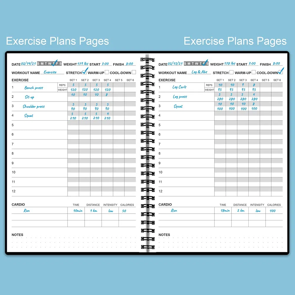 Journal de fitness pour homme et femme – Journal d'entraînement A5 pour suivre la perte de poids, la gym, les progrès de musculation, suivi quotidien de santé et de bien-être, noir, 14,8 x 21 cm
