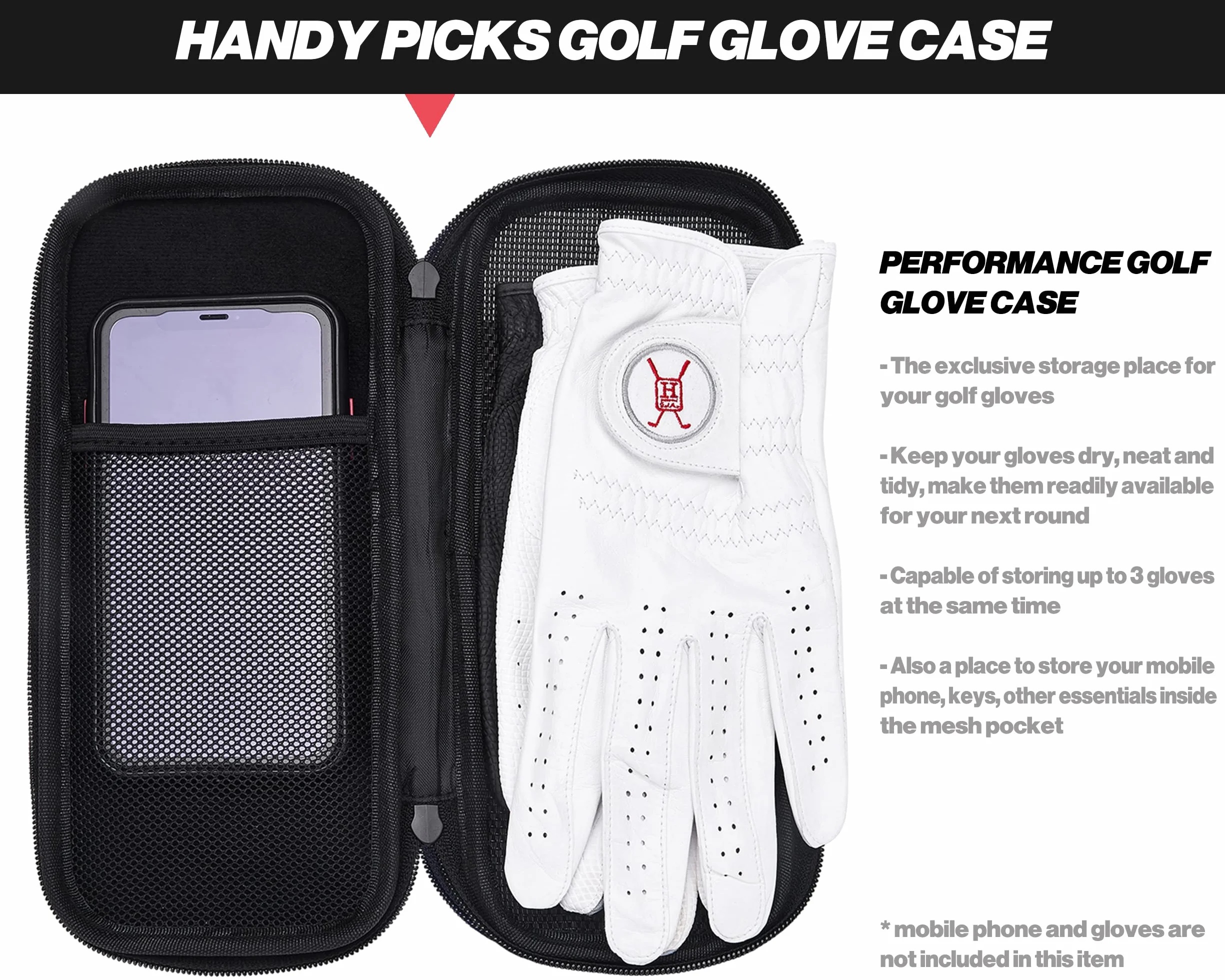 Handy Picks Étui à gants de golf performant – Étui de support pour gants de golf qui protège et garde vos gants de golf propres et secs – L'air circule à travers la coque arrière pour évacuer