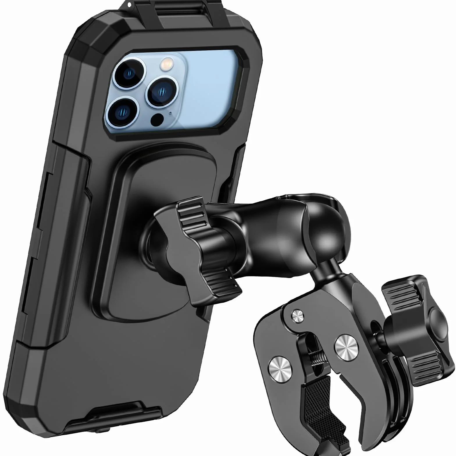 Support Téléphone Moto Etanche Universel Support Telephone Vélo 720° Rotation Pivotant Support pour Guidon avec Bras Extension Métal Écran Tactile pour 5,5-7,0 Pouces Smartphone (Noir)