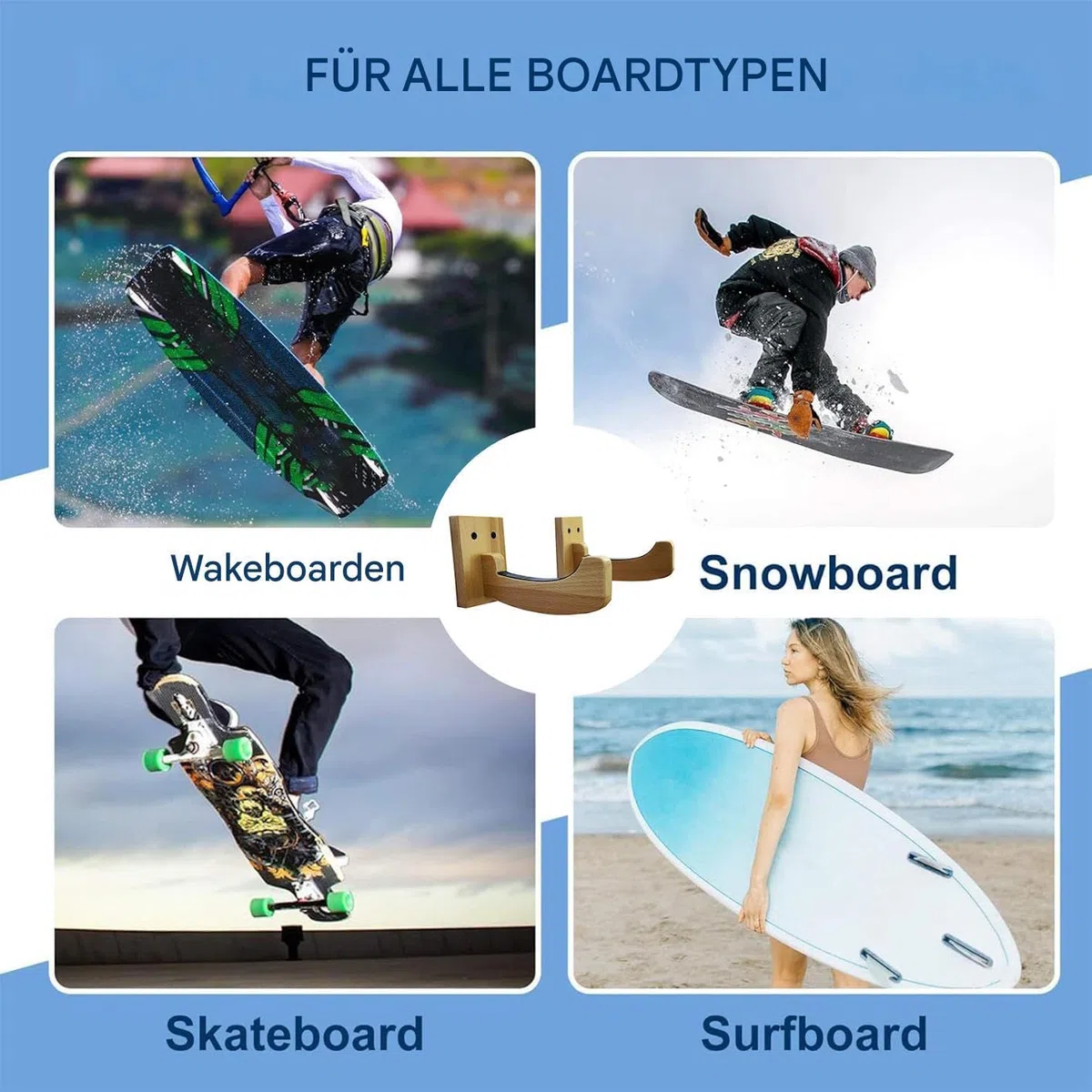 Support mural pour planches de surf - Organiseur de rangement en bois pour snowboard - Support de rangement mural - Pour l'extérieur, la cave, le garage, la ferme, le jardin, la terrasse et