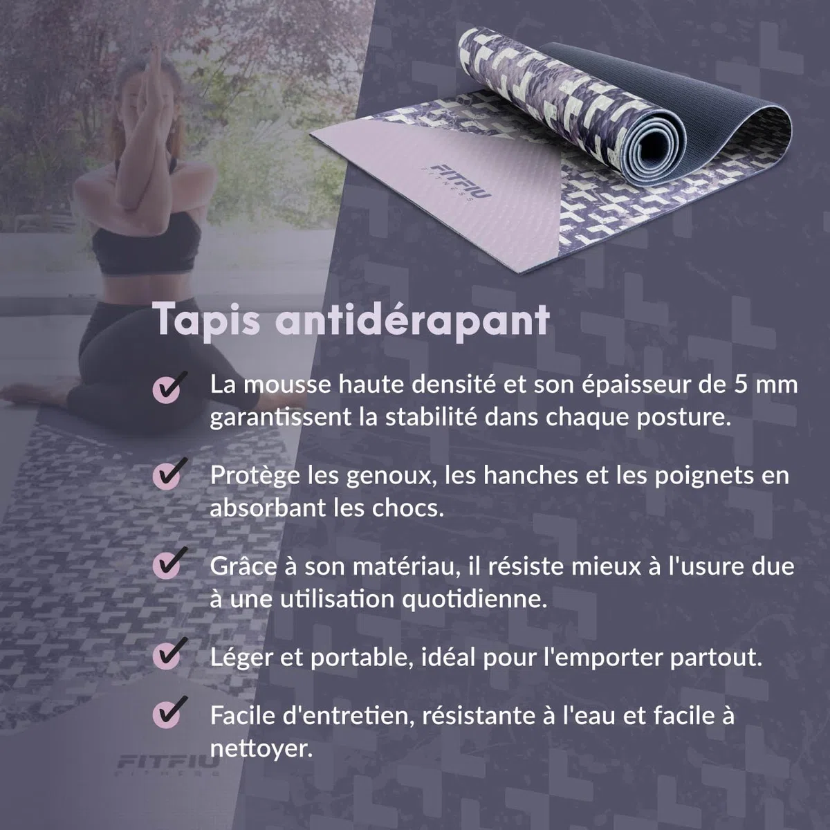 Fitfiu Fitness KITWELL-601 Pack de 6 Accessoires Yoga Pilates Couleur Lila avec Tapis, Bloc, Anneau, Sangle et 2 Masseurs Inclut Guide d’Exercices Wellness