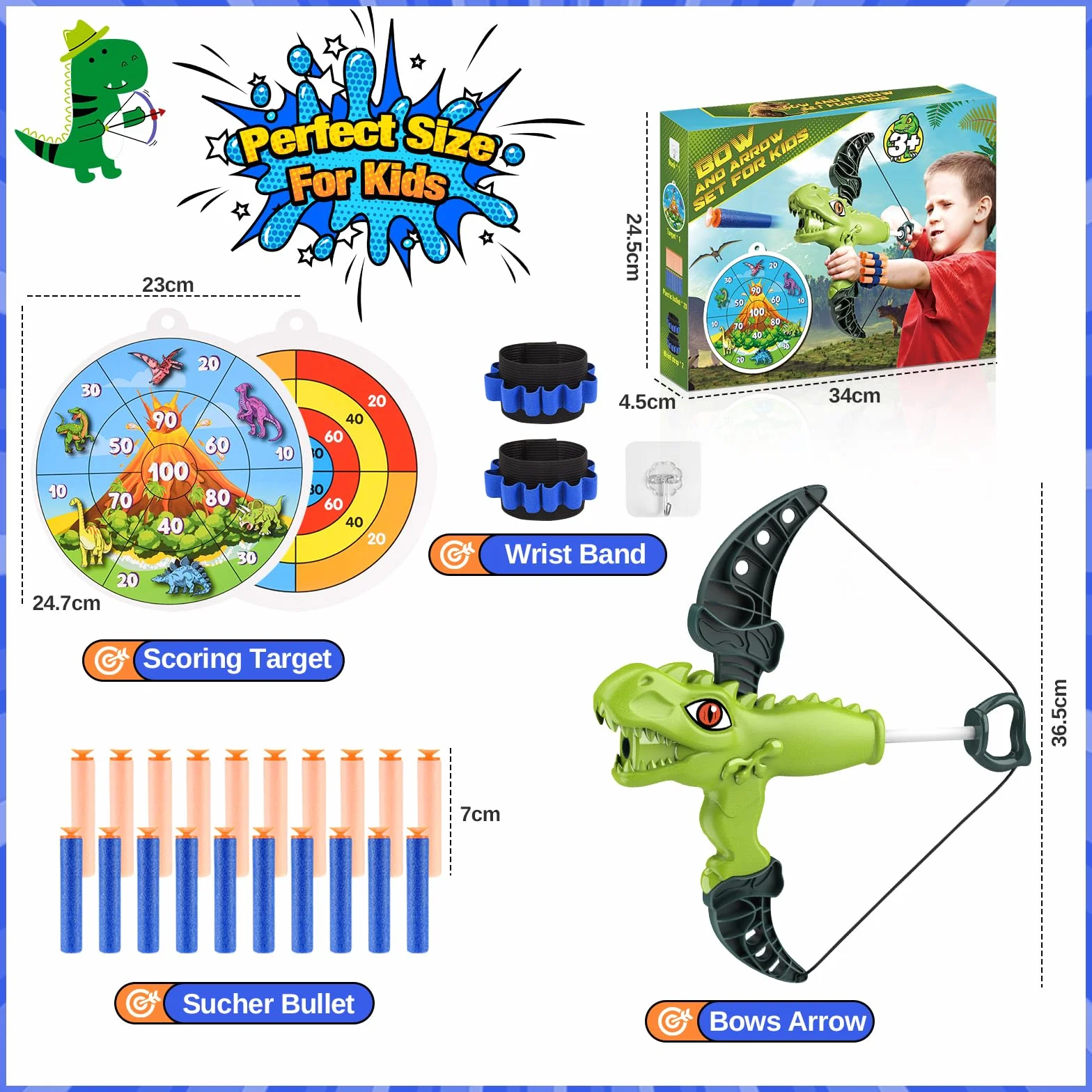 Toyzey Jouet Enfant 3-12 Ans Arc et Flèche pour Enfants Jeux Exterieur Cadeaux Garçon Fille 3-12 Ans Dinosaure Jouets de Tir à l'arc pour Enfants