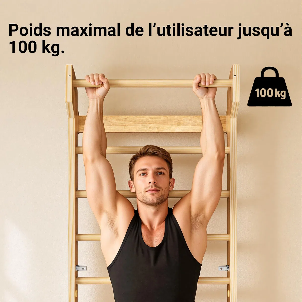 COSYLAND Espalier en Bois, Échelle Suédoise de Gym pour Adultes,Structure Murale Robuste Jusqu’à 100KG, Espalier Polyvalent pour Musculation, Étirements et Entraînement à Domicile