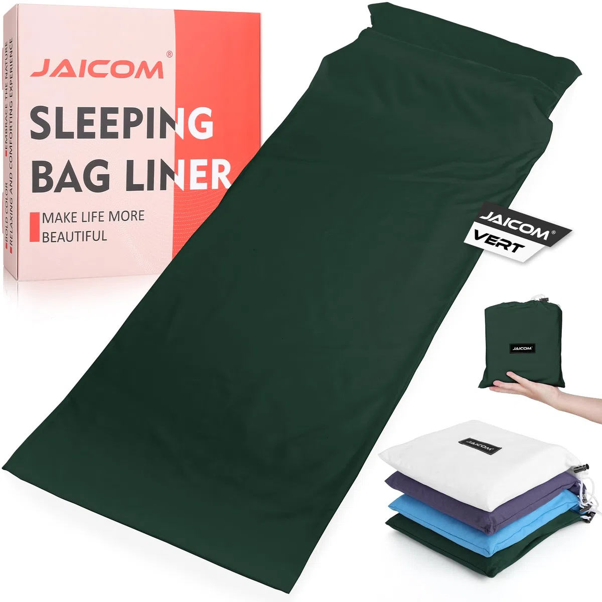 JAICOM Sac de Couchage - Drap de Sac de Couchage de Voyage Ultraléger (330 g), Compact & Portable & Confortable - Convient pour l'extérieur, l'hôtel et l'auberge, Les Voyages d'affaires et Le Train.