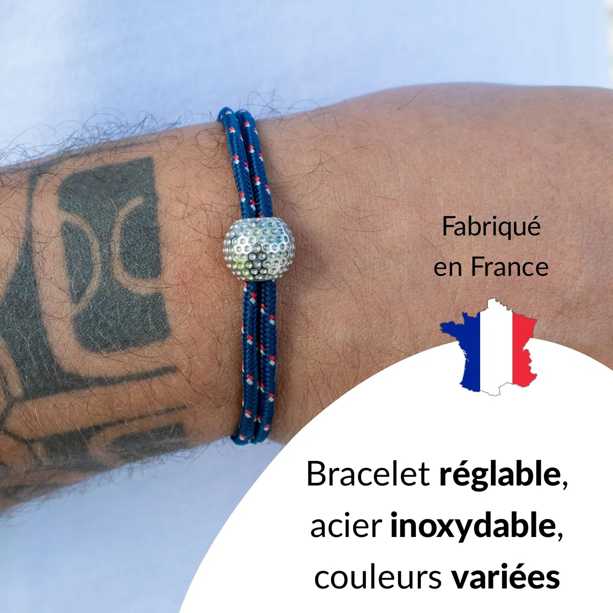 Ernestine - Bracelet Golf réglable acier inoxydable - Idée cadeau Homme Golfeur - Bracelet Golf sport - Idée originale Cadeau Homme Noël anniversaire fête des pères - bijoux joueurs sports
