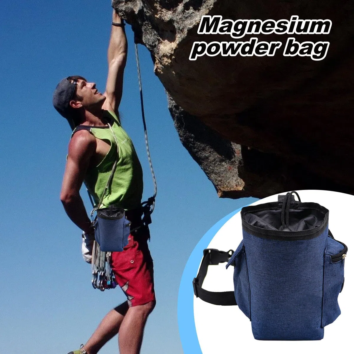 Sac de magnésie d'escalade, sac de magnésie, pochette Chal-k d'haltérophilie, organisateur de rangement Ch-alk avec poche zippée et ceinture réglable, pack organisateur pour équipement d'escalade en