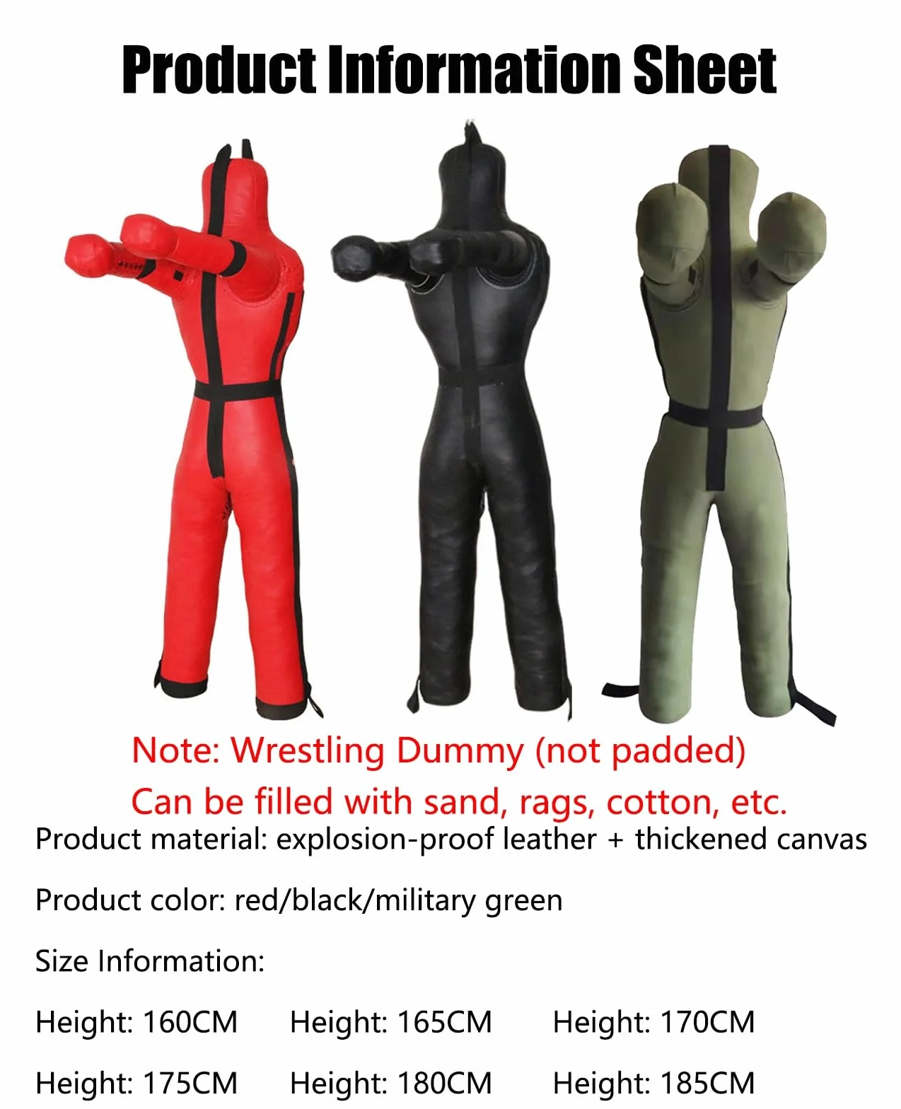 Suspendu Mannequin de lutte, Judo Grappling Sac de frappe, entraînement de frappe, MMA Position debout Dummy Lutte Arts Martiaux Boxe Karaté Entraînement, non rempli ( Color : B Black , Size : 185cm )