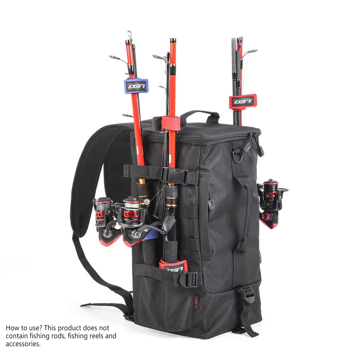 Sac à dos de pêche, 2 supports de canne à pêche, sac à dos sans 4 boîtes, grand sac de rangement de 17,4 l pour matériel de pêche, pêche à la truite, camping, randonnée, noir