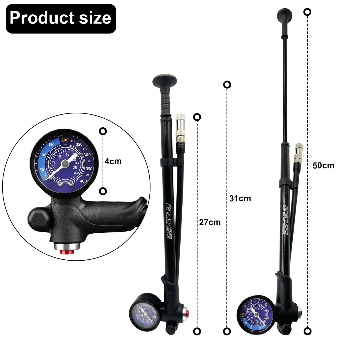 Pompe de choc pour vélo haute pression (max 400 psi) 3 en 1 – Pompe à fourche à suspension, pompe à choc arrière et gonfleur de pneu, pompe à vélo avec manomètre, mini pompe portable avec valve de