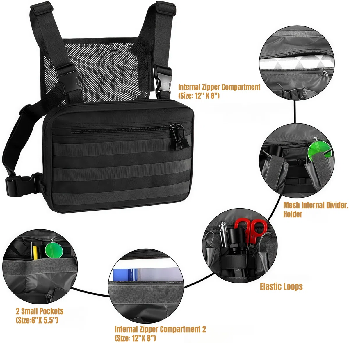 Militaire Tactique Poitrine Sac Sac à Dos Hommes réglable Multifonctionnel Molle Outil Poche Sac à bandoulière Tactique Gilet Sac