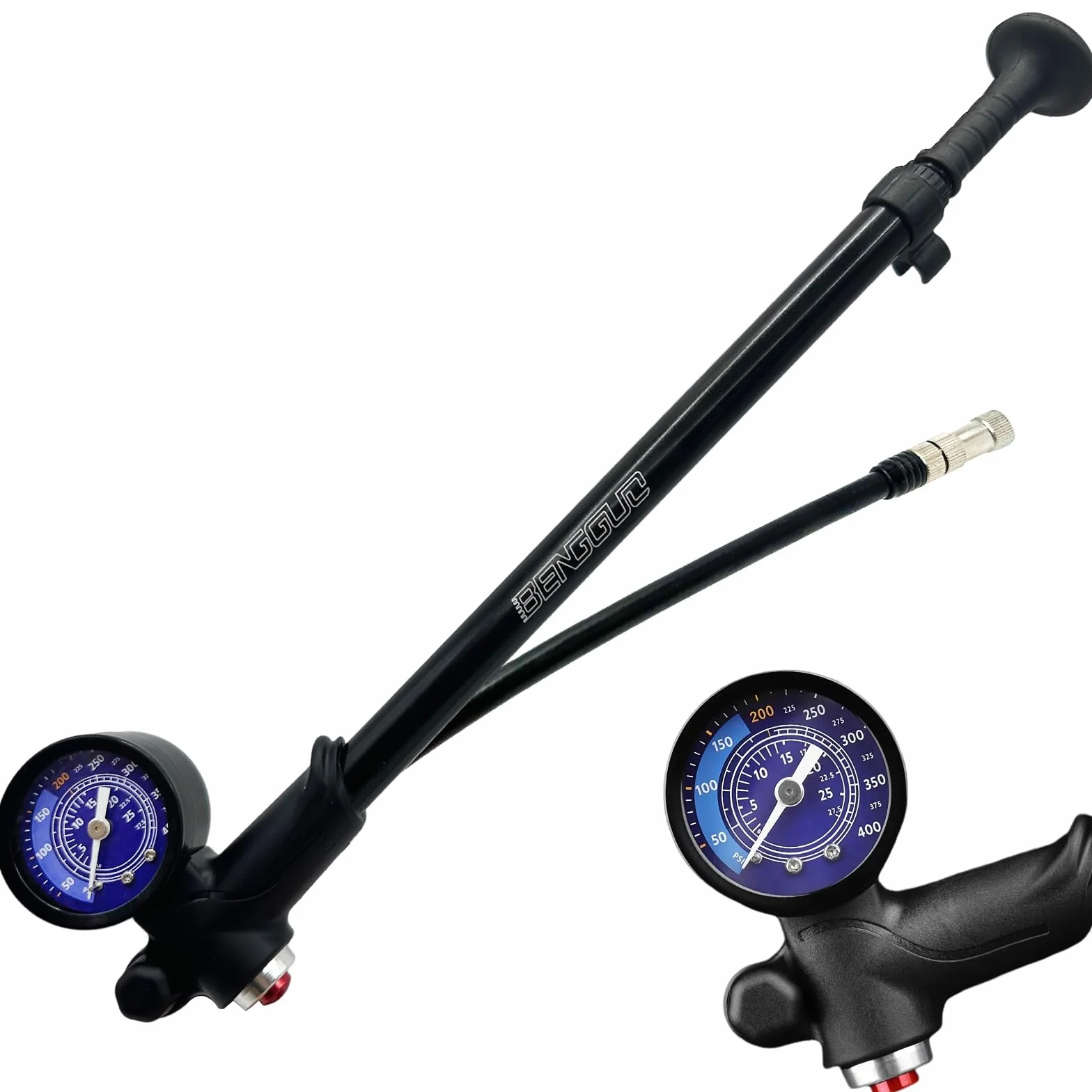 Pompe de choc pour vélo haute pression (max 400 psi) 3 en 1 – Pompe à fourche à suspension, pompe à choc arrière et gonfleur de pneu, pompe à vélo avec manomètre, mini pompe portable avec valve de