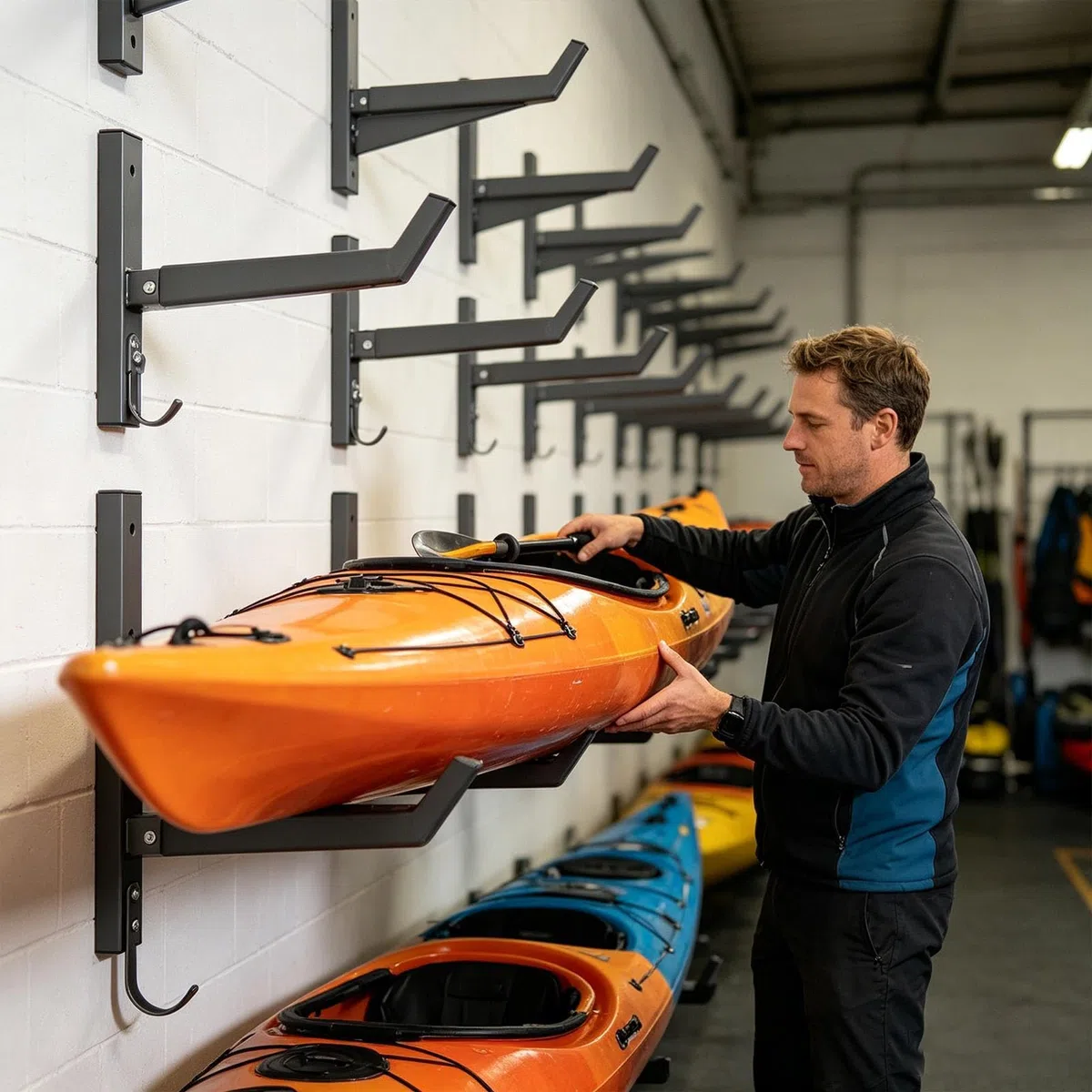 Support de rangement pour kayak pour garage, capacité de 90,7 kg, support de rangement pour planche de surf – pour clôture, maison, abri de jardin, appartement, intérieur ou extérieur, planche à neige