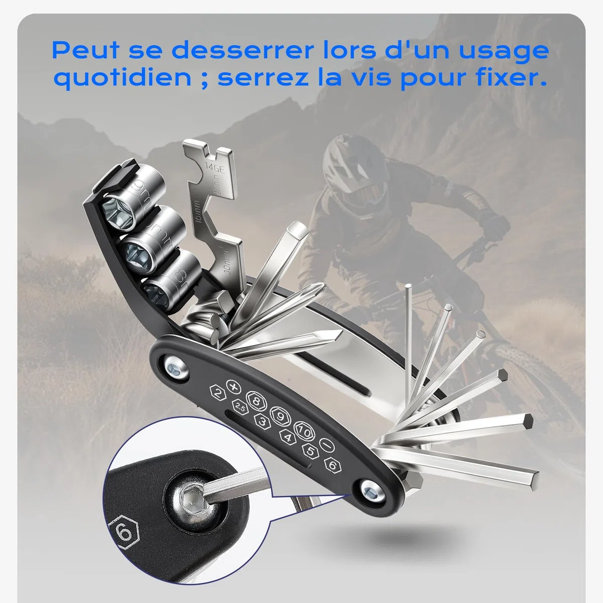 Kit Reparation Velo, Trousse Outils de Vélo, Outil Multifonction 16 en 1, Kit Crevaison Velo avec 3 Levier Pneu Velo, Rustine Velo Accesoire pour Bicyclette, VTT, Cyclisme