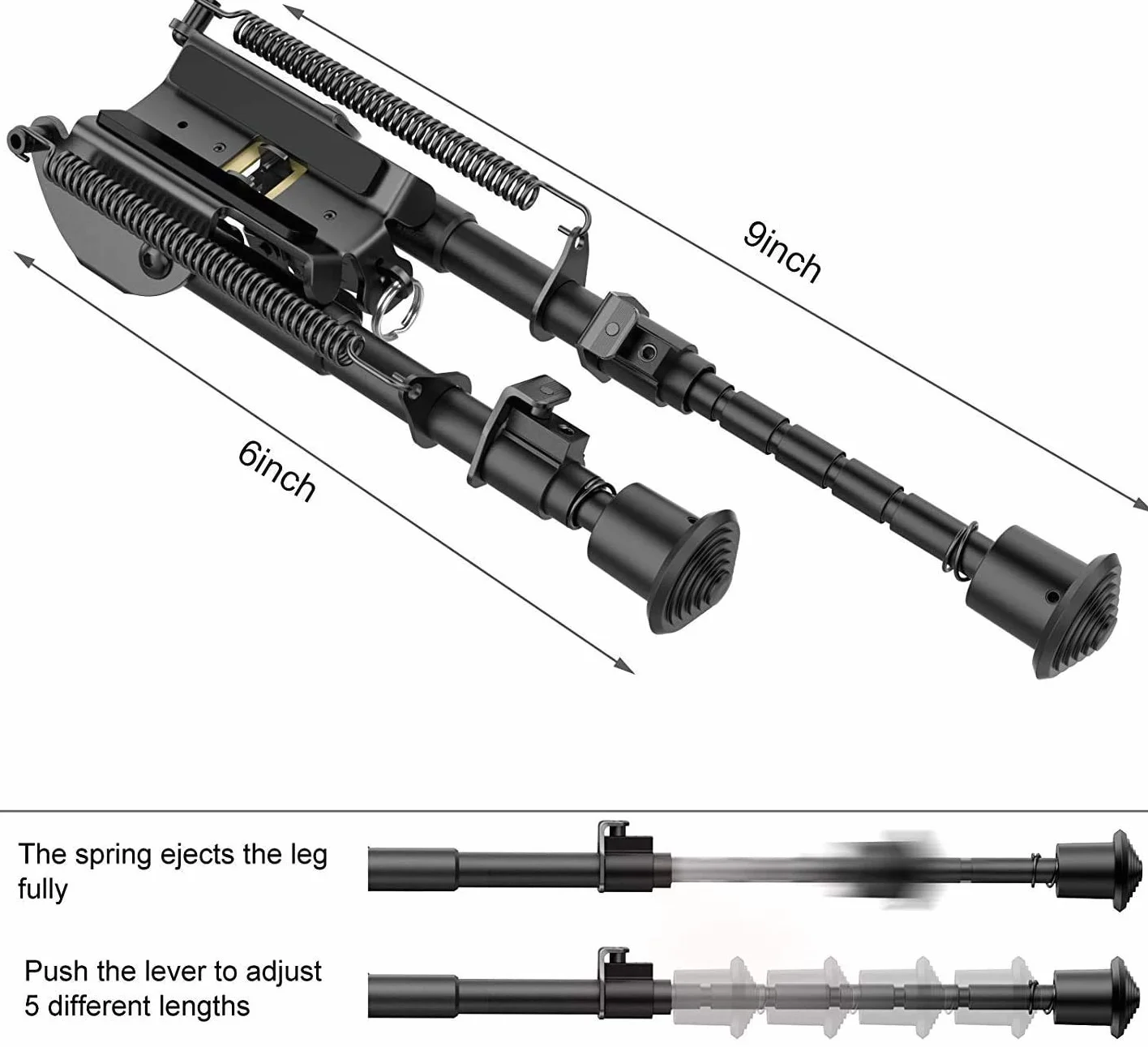 Feyachi Fusil bipied 6-9 Pouces Fusil Tactique Hauteur réglable Style pivotant basculant construit en Podlock