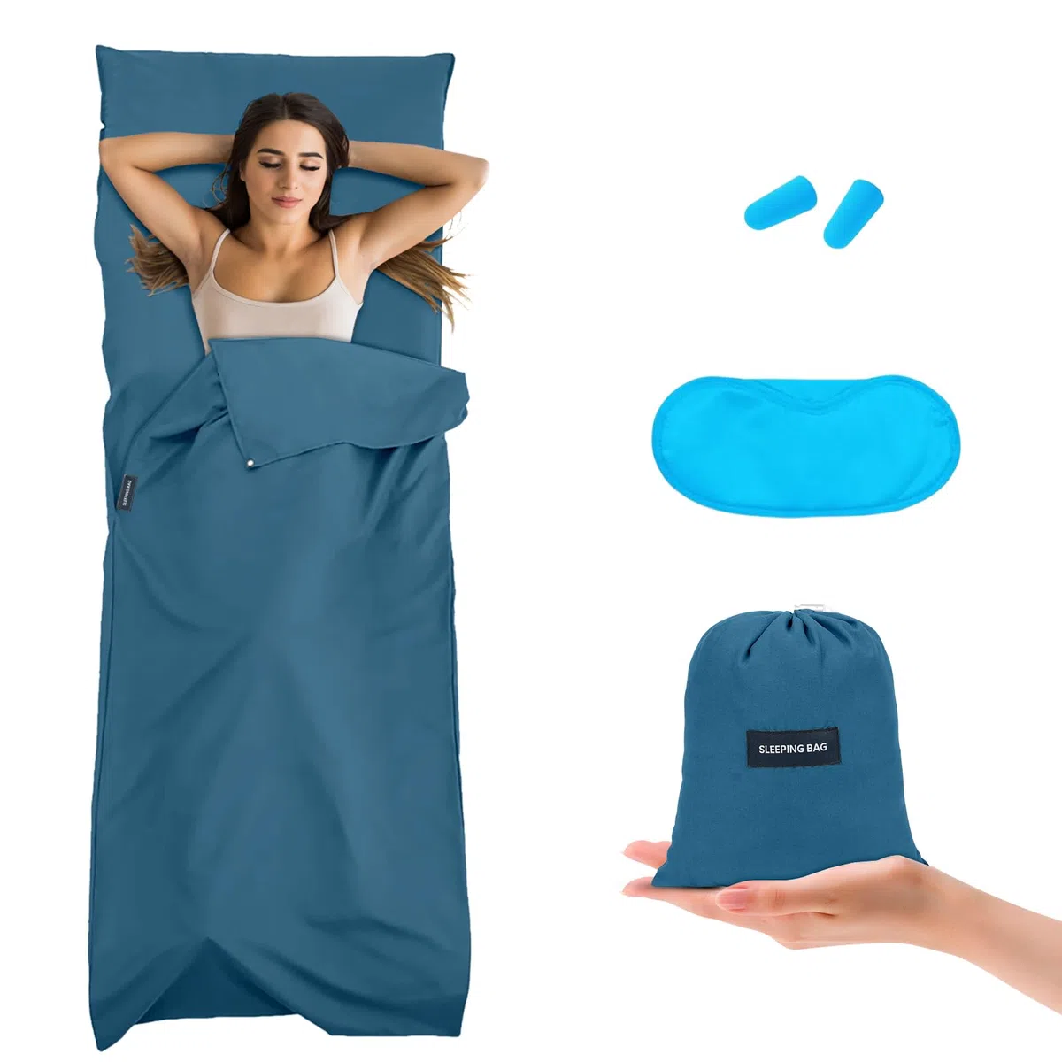 flintronic Drap de Sac de Couchage Léger, Sac de Couchage de Drap avec Compartiment pour Oreiller, Drap de Sac de Couchage Léger et Portable pour Voyage Hôtel Camping