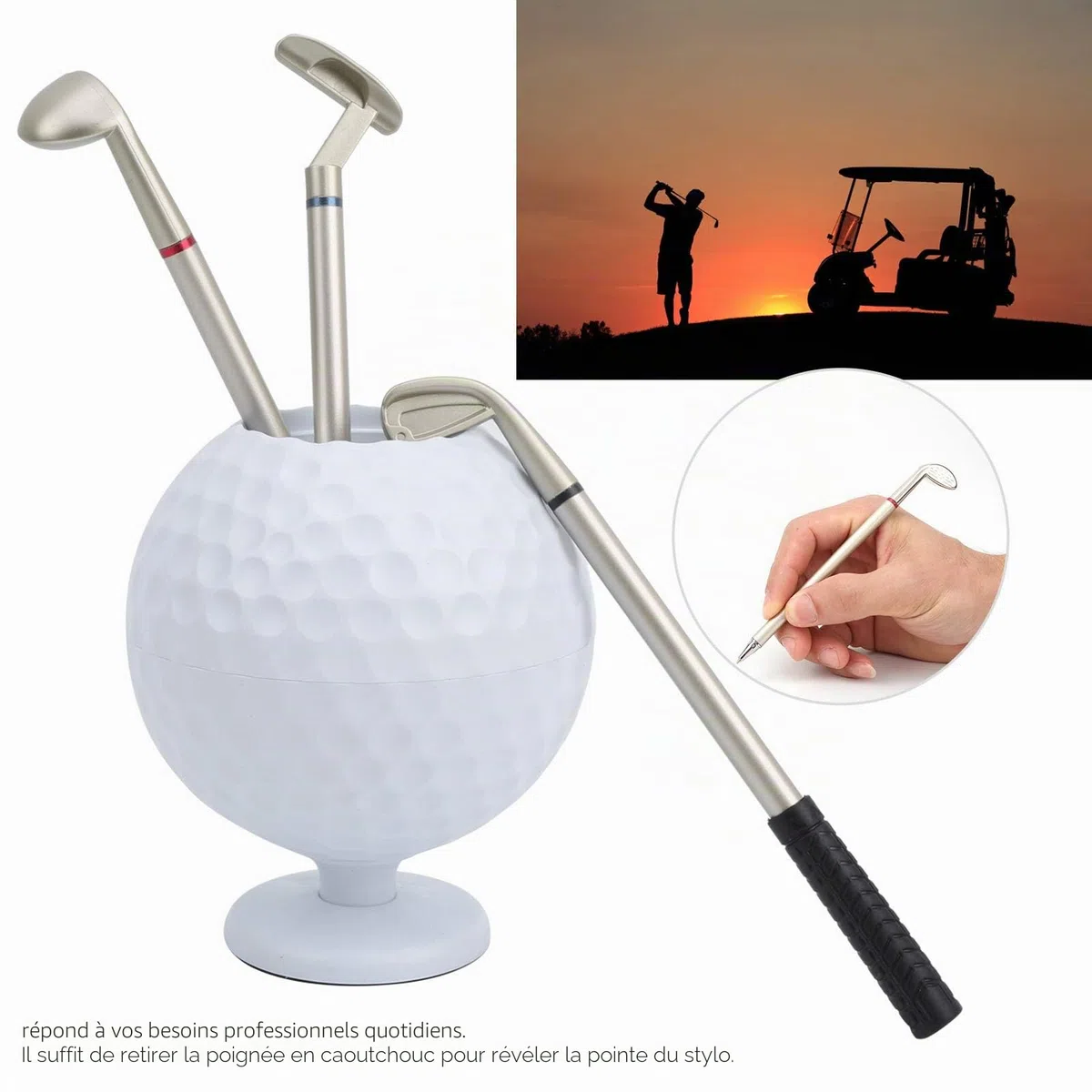 CHICIRIS Porte Stylo modèle de Balle Golf 3 stylos à Bille Bureau Mini Souvenir Noël pour Golfeur-Stylo De