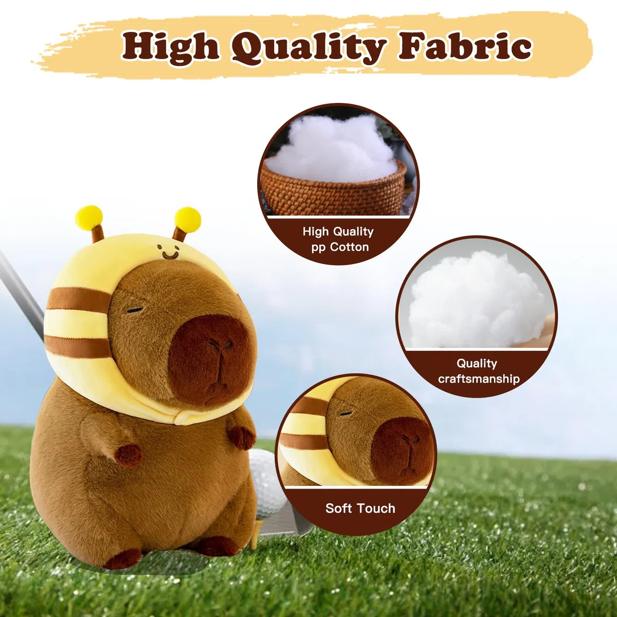 Capybara Couvre-tête de golf – Animaux mignons adorables – Accessoire de golf amusant – Convient aux clubs de golf Hybird/Fairway Clubs de golfeur pour hommes, enfants, garçons et filles