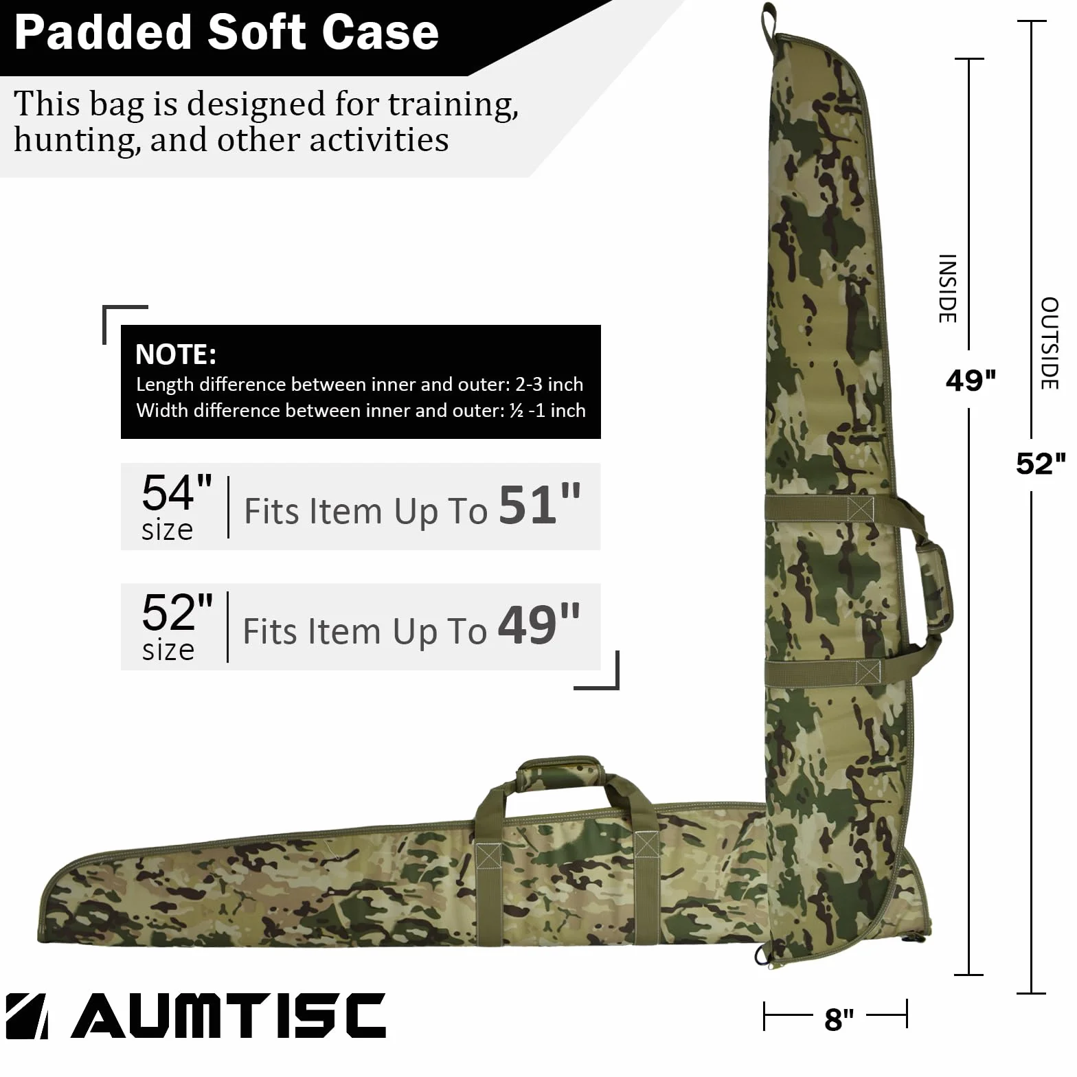 AUMTISC Maleta Rifle Escopeta, Estuche Transporte Armas Largas, Caza Tiro, Espuma Acolchada