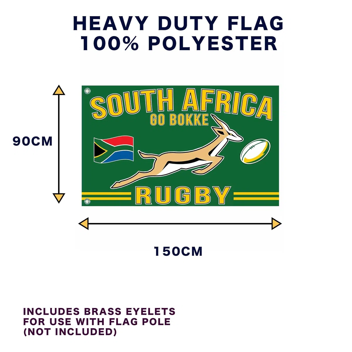 Drapeau géant de rugby de l'Afrique du Sud, bannière de rugby Springboks Go Bokke, drapeau de l'Afrique du Sud Go Bokke – 152 x 93 cm