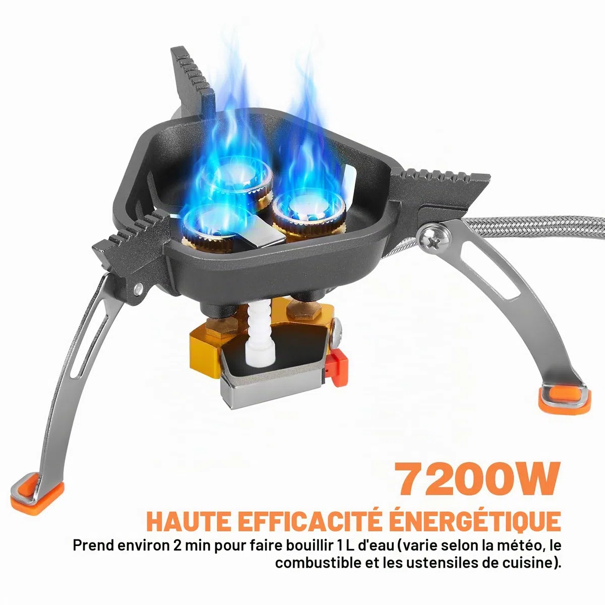 WADEO Réchaud de Camping, 7200w Résistant Au Vent Réchaud à Gaz de Camping Avec Allumage Piézo et Adaptateur de Butane, Réchaud Portable et Pliable Pour L'extérieur, Randonnée et Pique-nique, HG0328B