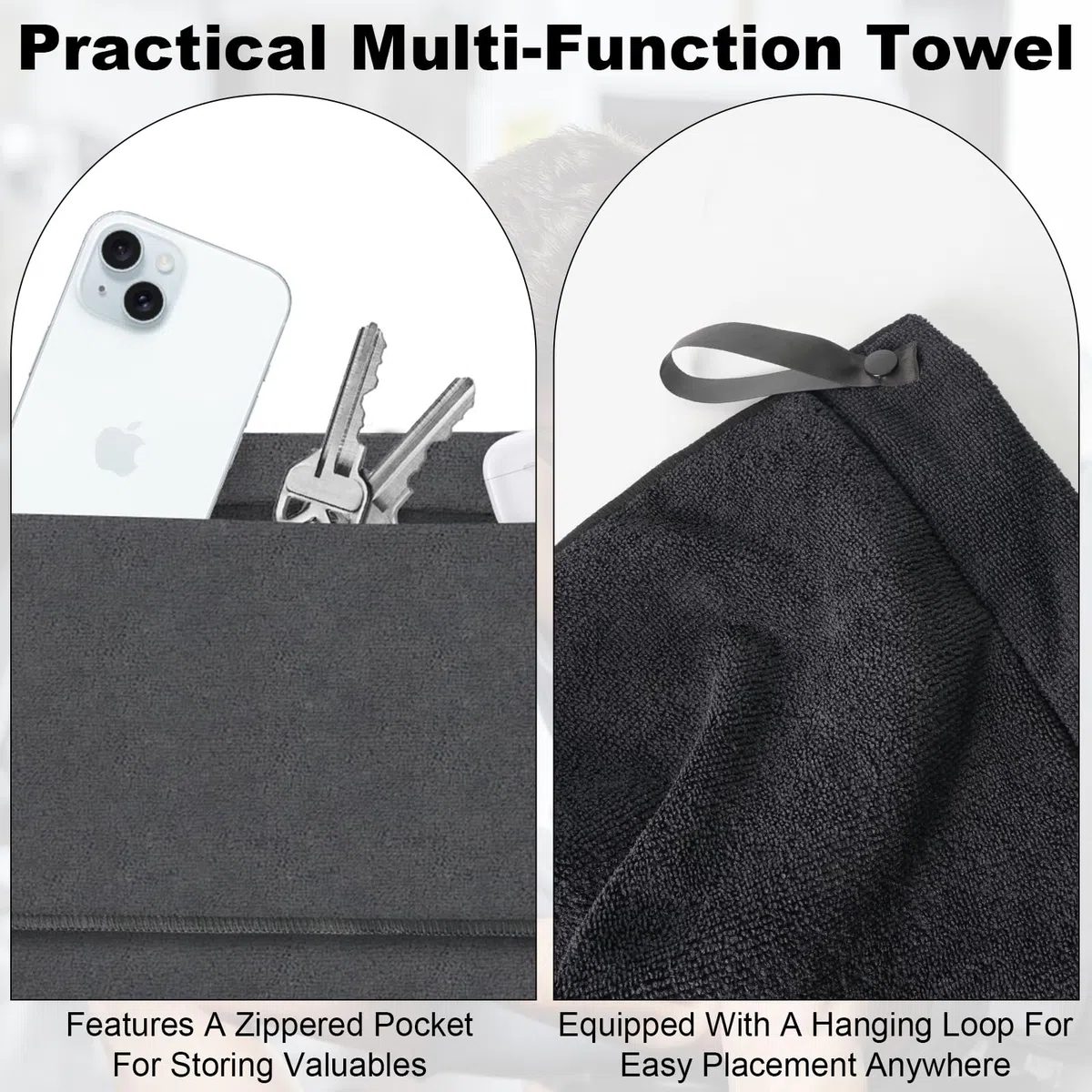 2 Pièces Serviette de Fitness avec Pochette en Microfibre, 135*50cm serviette sport musculation avec Poche Zippée, Séchage Rapide et Ultra Absorbante pour Le Sport, Voyages, Plage, Yoga et Natation
