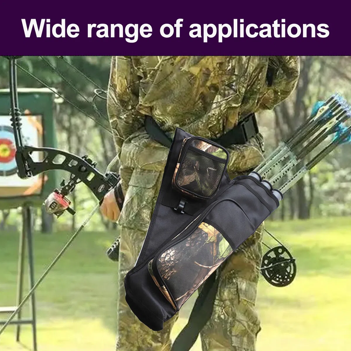 Sac de transport à 3 tubes avec poches, ceinture réglable pour la chasse, la pratique sur cible et le tir en plein air, convient aux jeunes et aux adultes